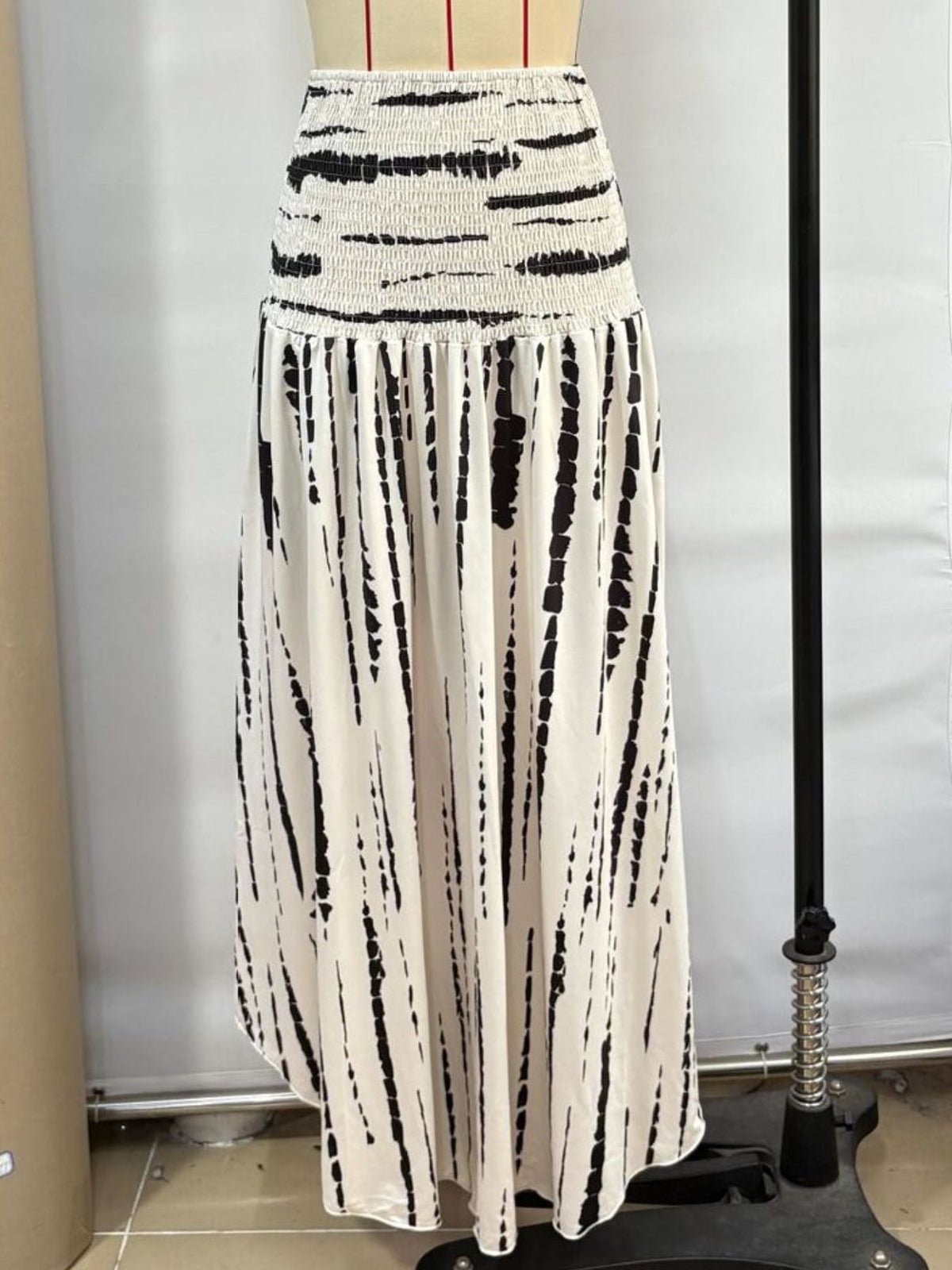 Smocked Asymmetrical Hem Skirt in Beige