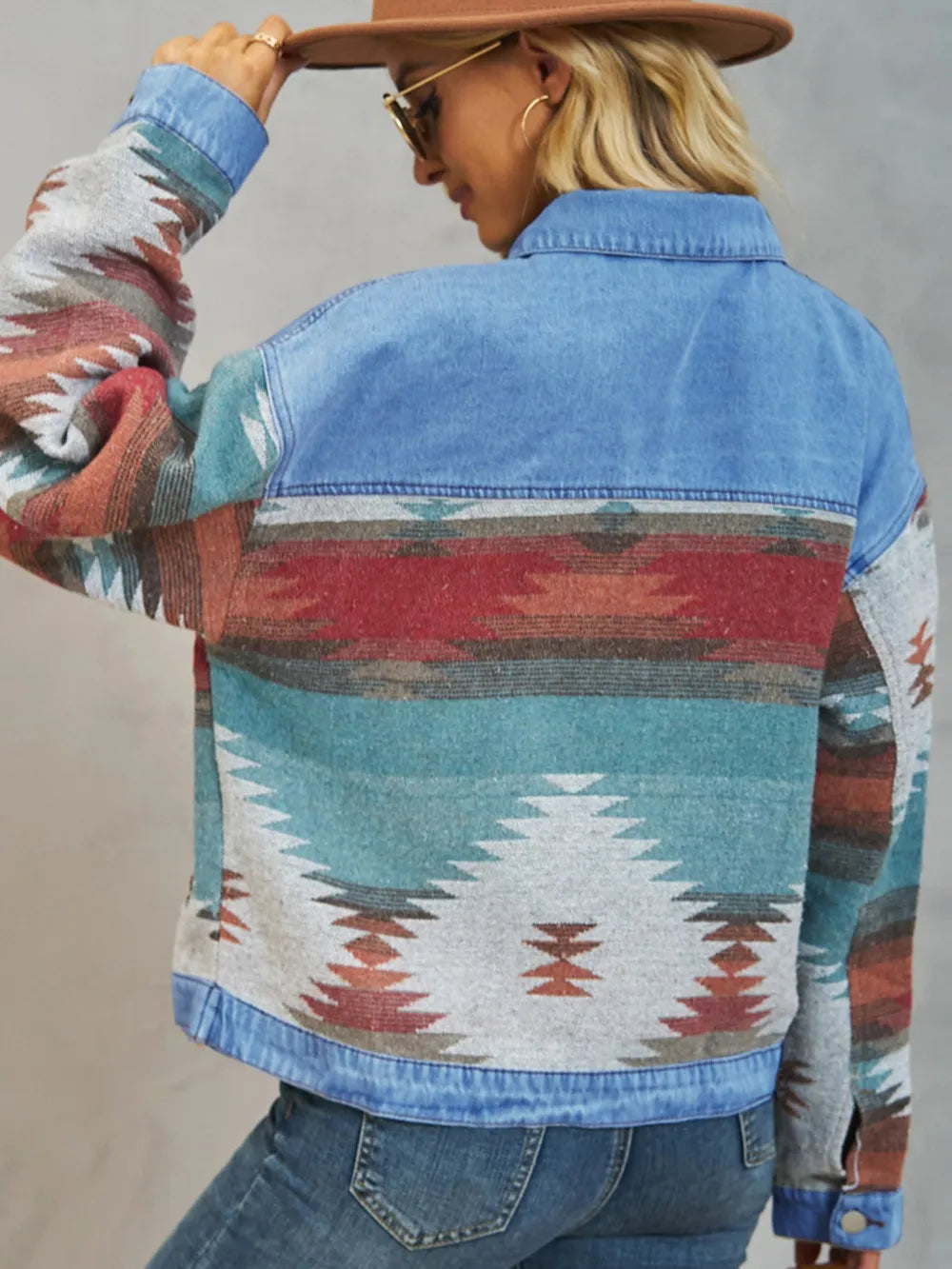 Geometric Dropped Shoulder Denim Jacket in Dusty Blue by Manny