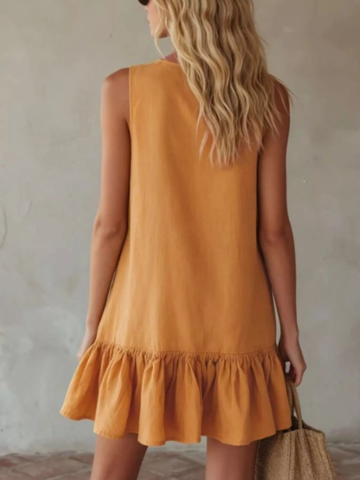Tie-Front Ruffle Hem Mini Dress in Turmeric