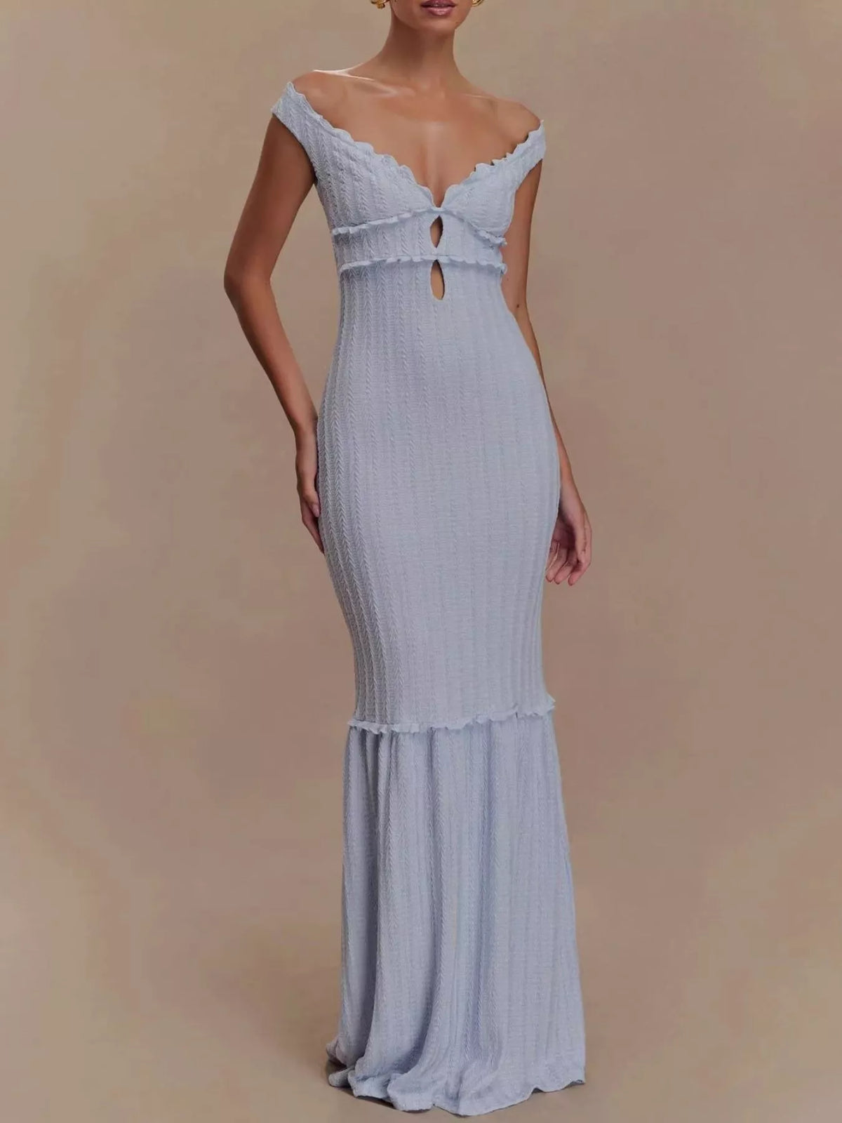 Frill Off-Shoulder Mermaid Maxi Dress in Lavender