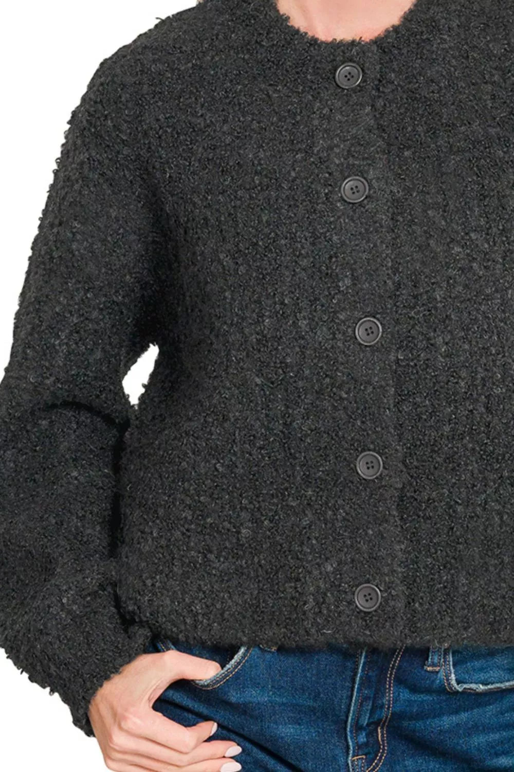 Zenana Button-Down Wool Blend Cardigan in Black
