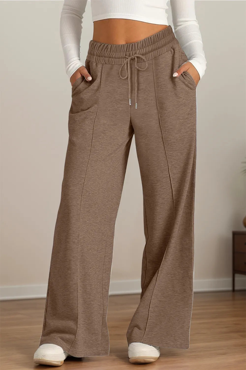 Drawstring Wide Leg Pants with Pockets