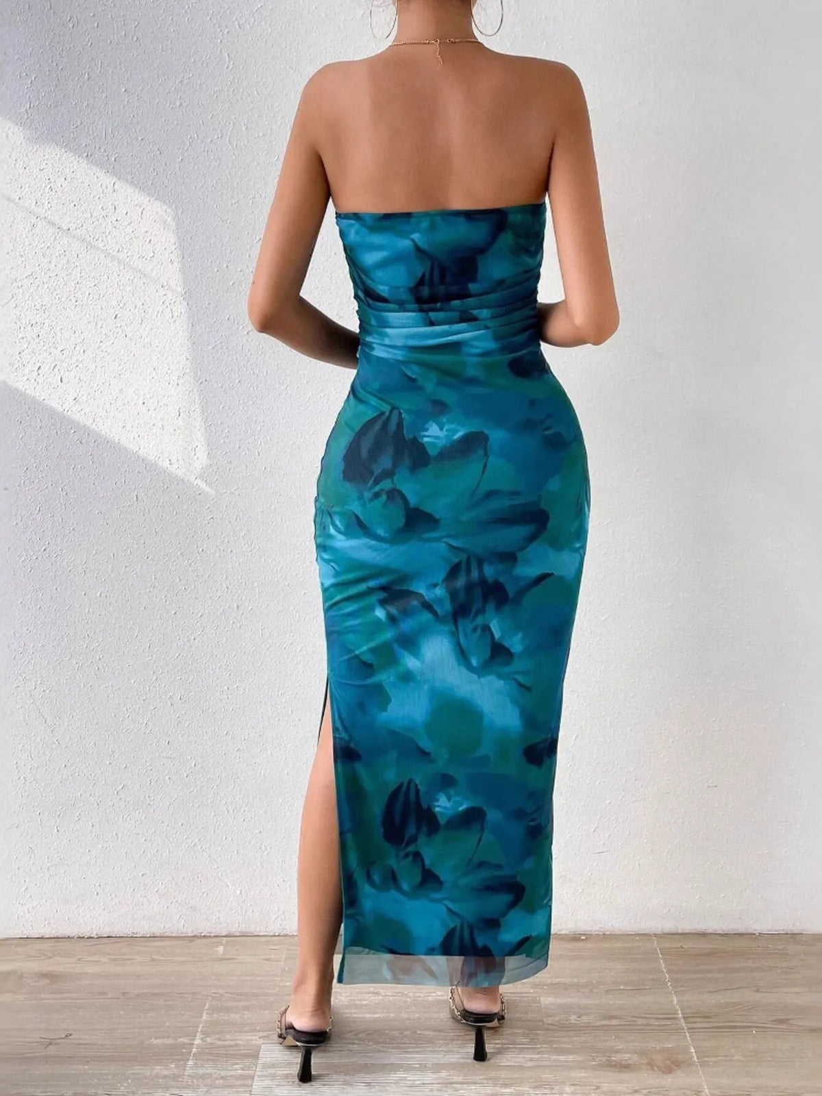 Printed Side Slit Tube Dress