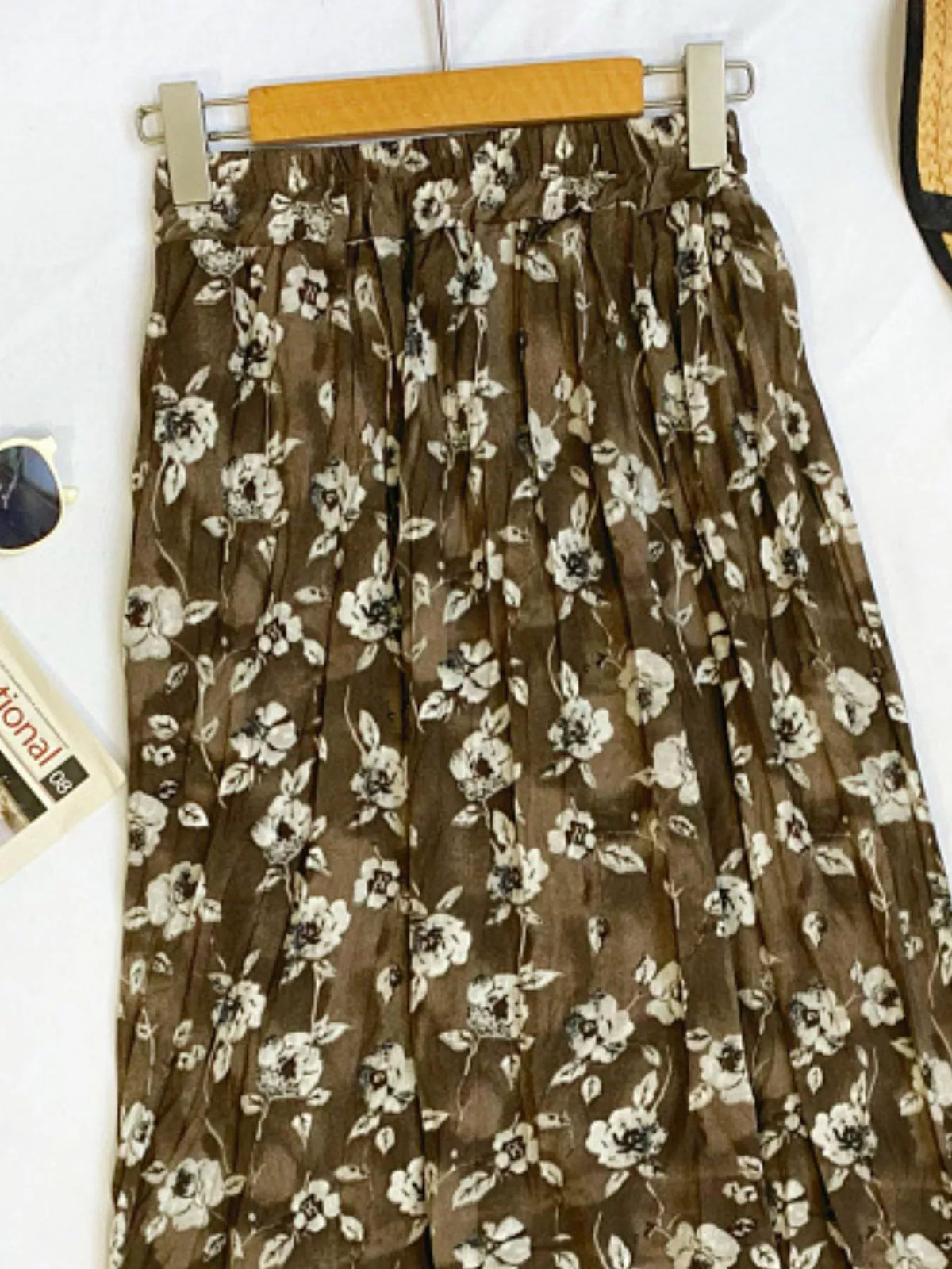 Floral Print Elastic-Waist Midi Skirt