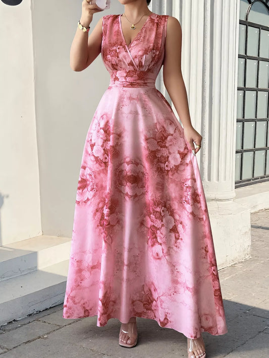 Floral Print Sleeveless Maxi Dress in Red