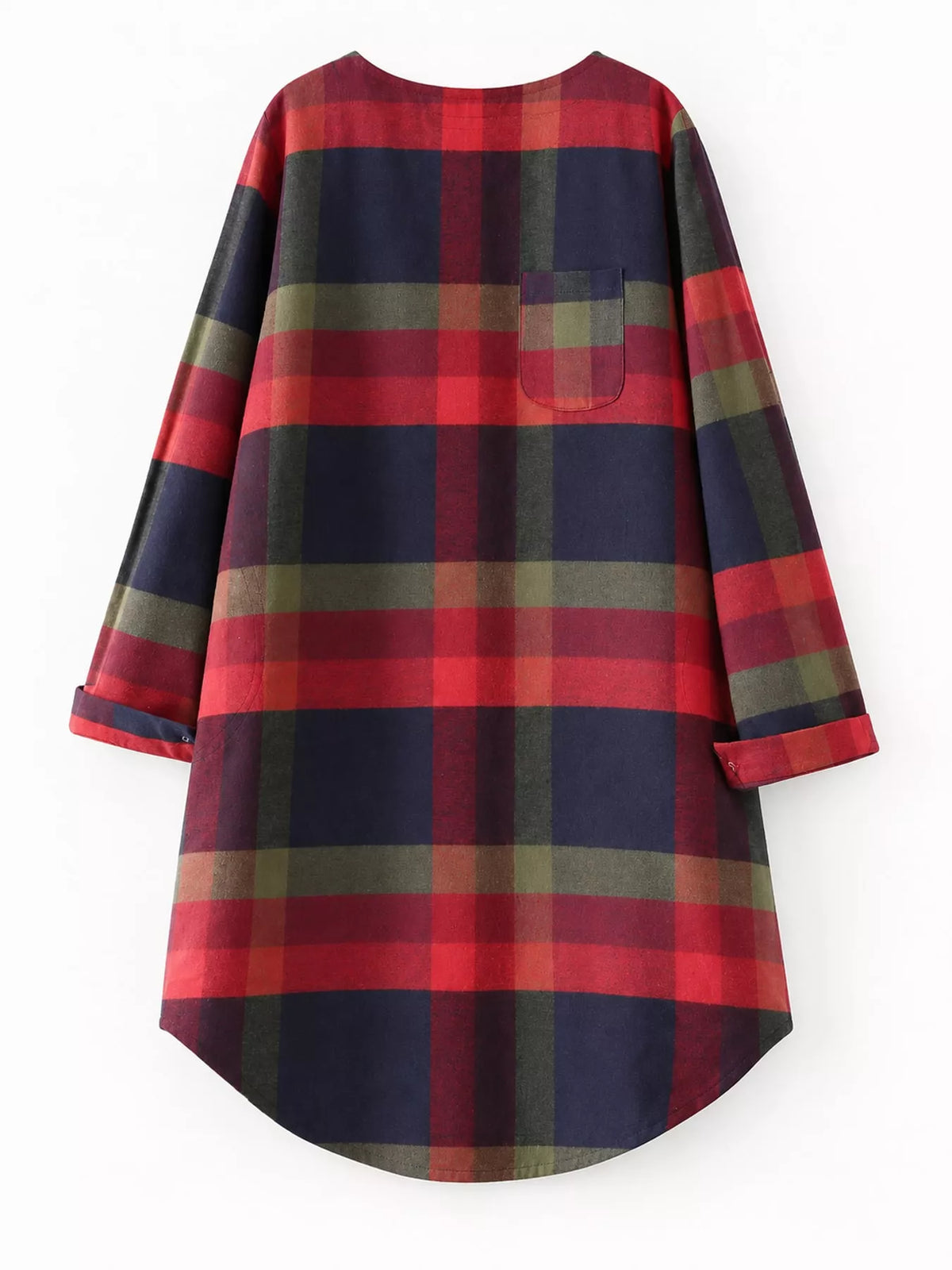 Red and Blue Plaid Vintage Long Sleeve Dress in Red And Blue-Plaid