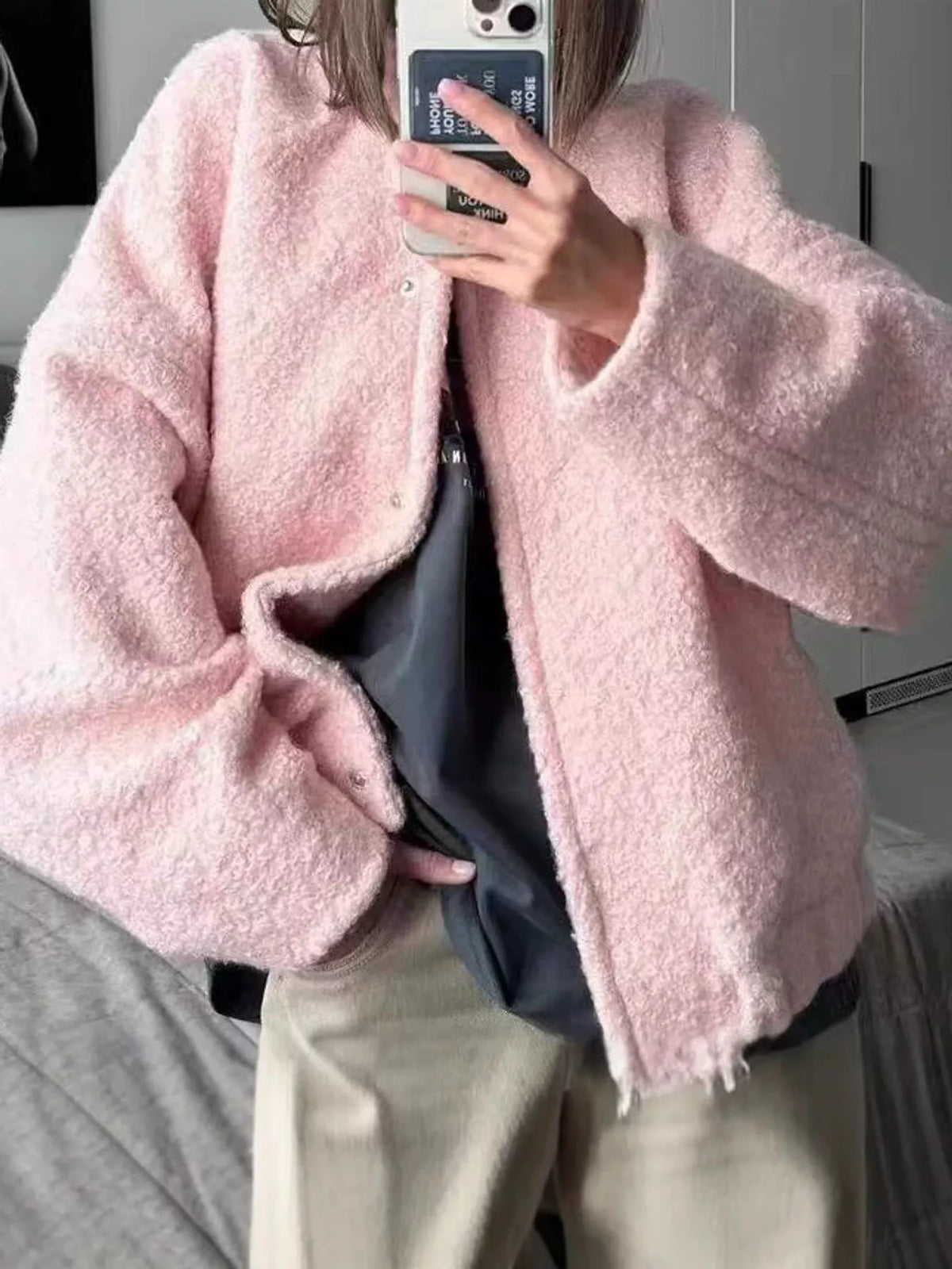 Teddy Fleece Dropped Shoulder Jacket in Pink in Pink-In Stock