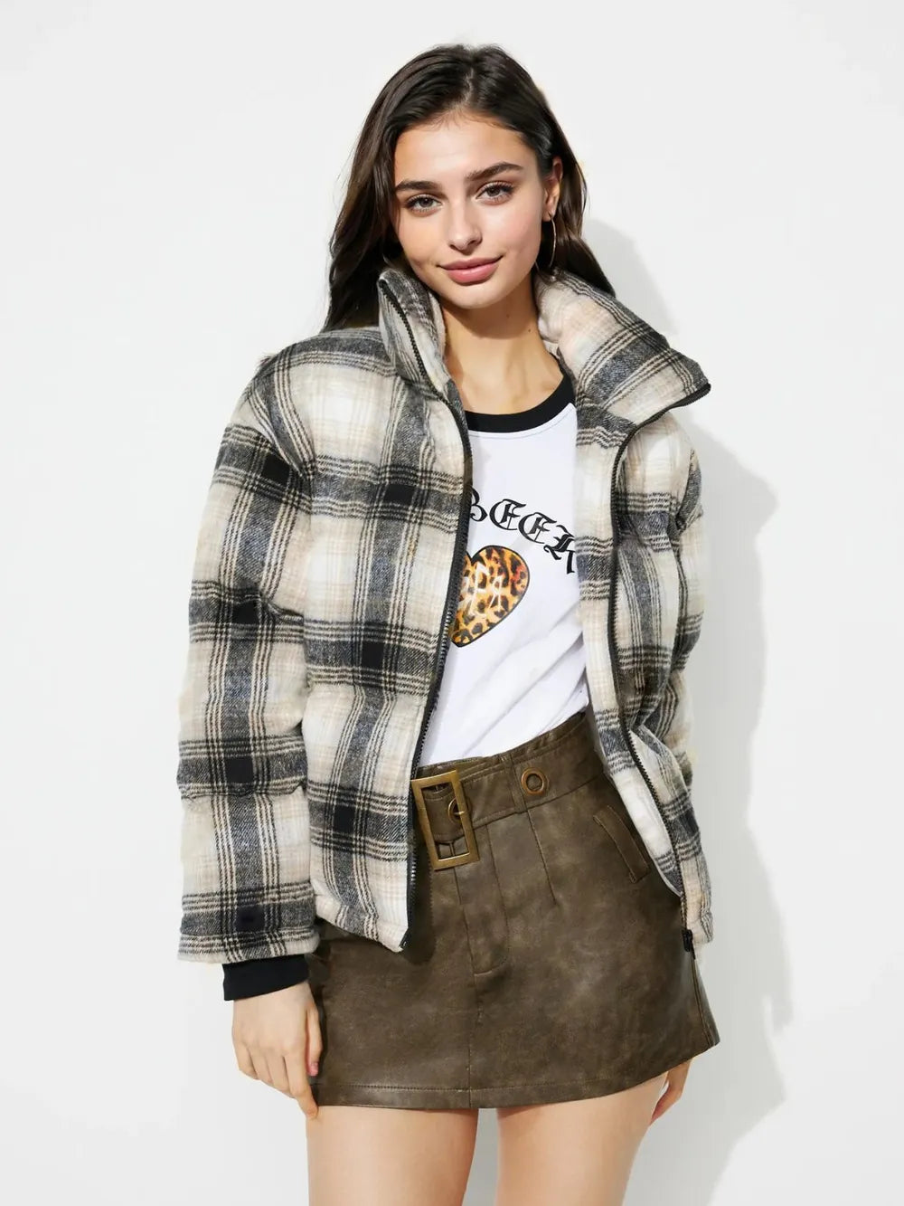 Plaid Zip-Up Jacket in Gray