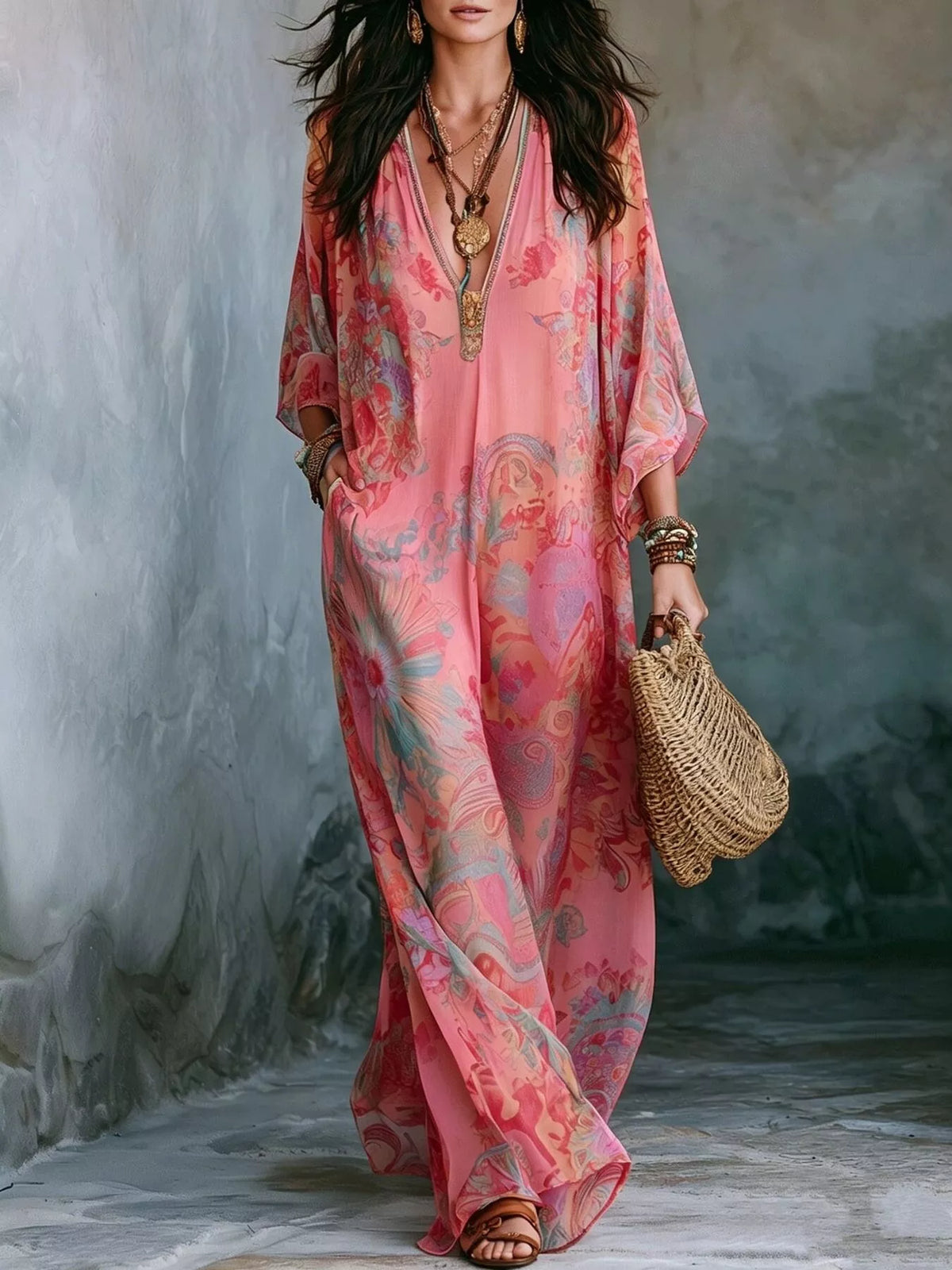 Floral V-Neck Maxi Dress by Kaelinne