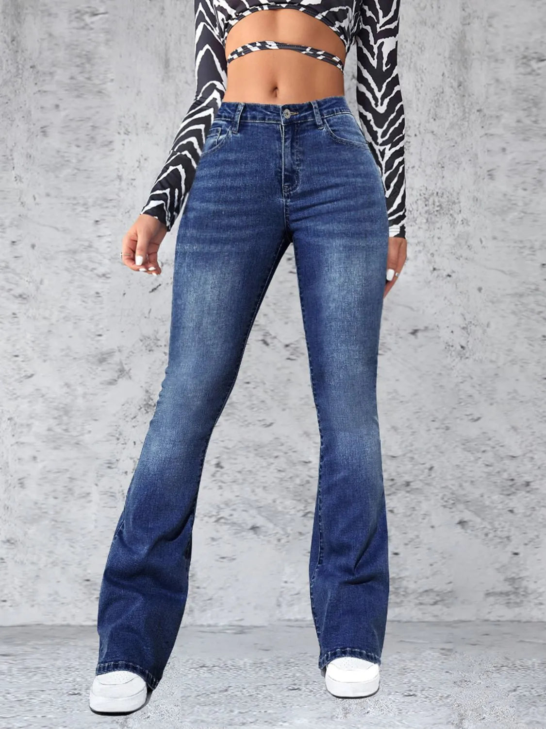 High Rise Button-Front Jeans in Medium Wash