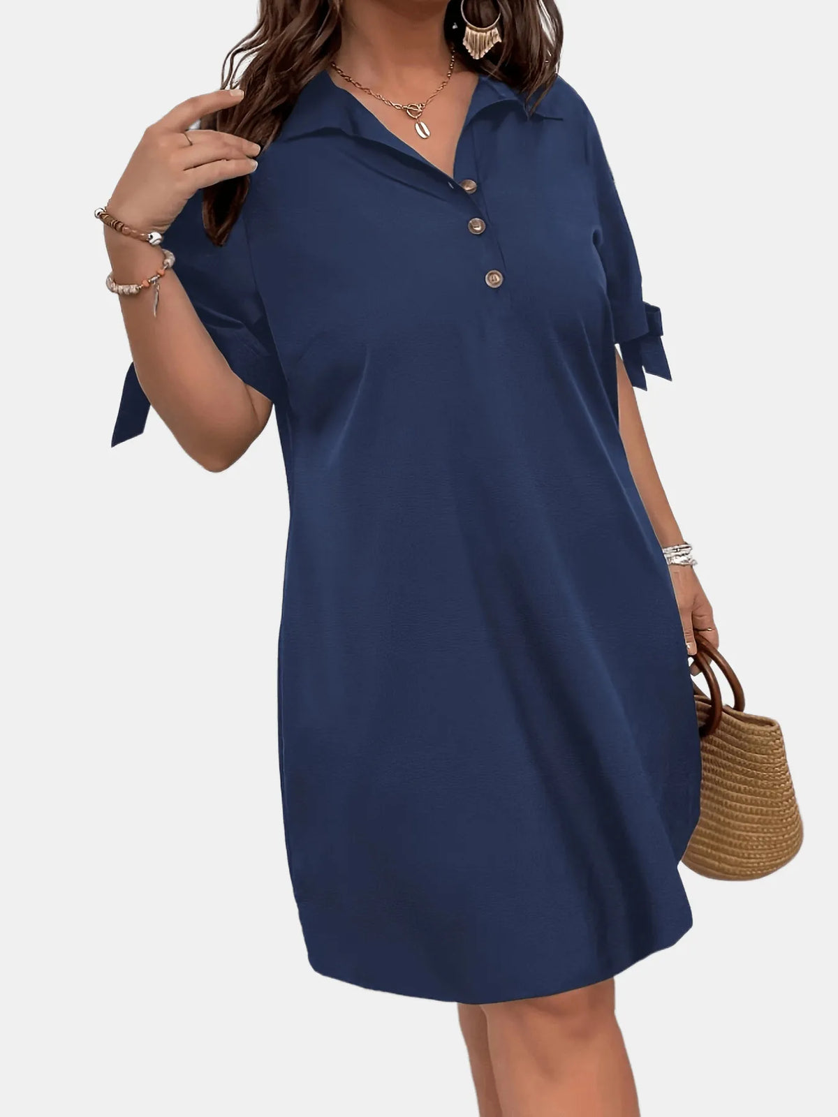 Button Detail Shift Dress in Navy Blue