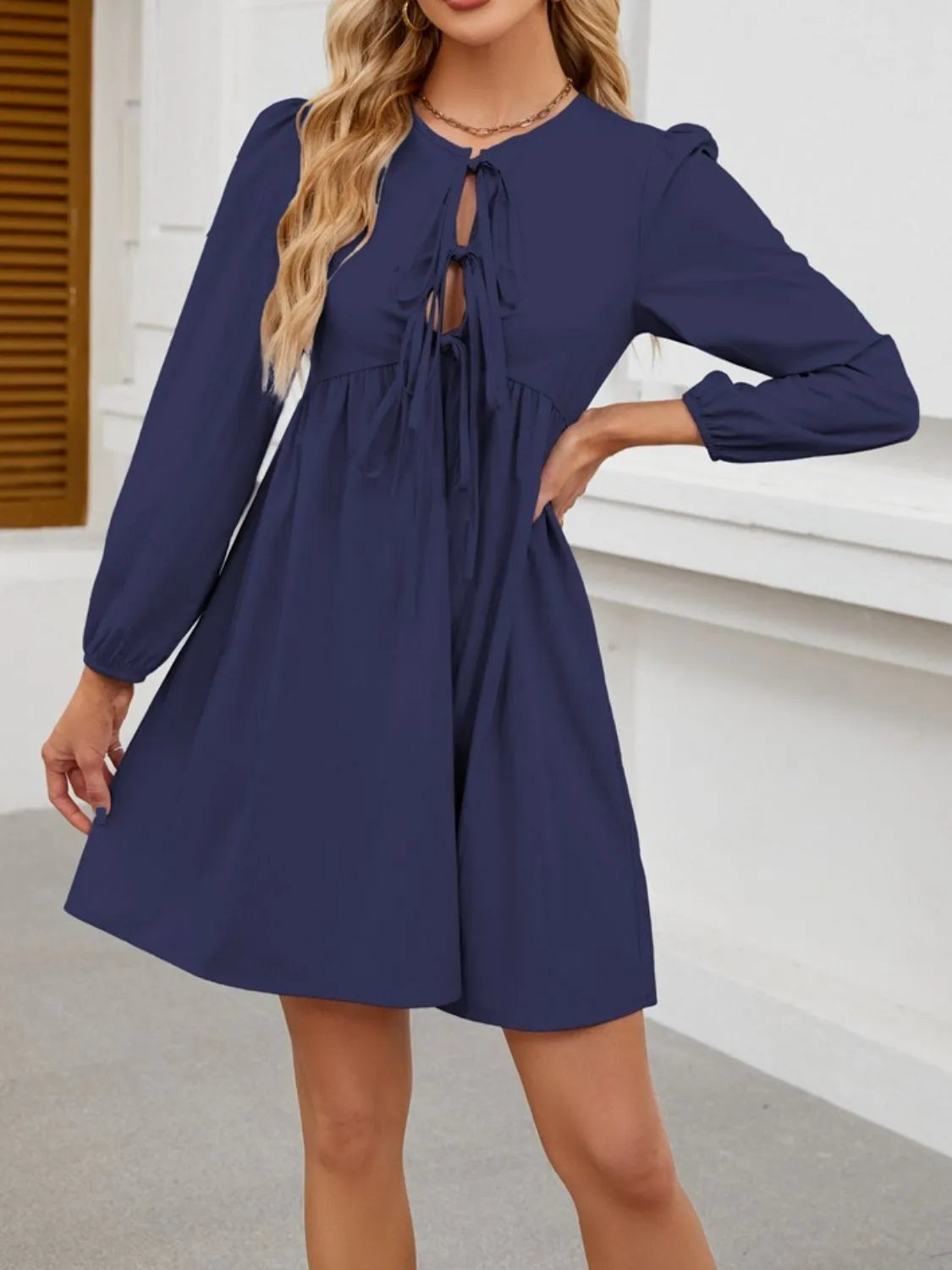 Tie Front Long Sleeve Mini Dress by Gen Beauty