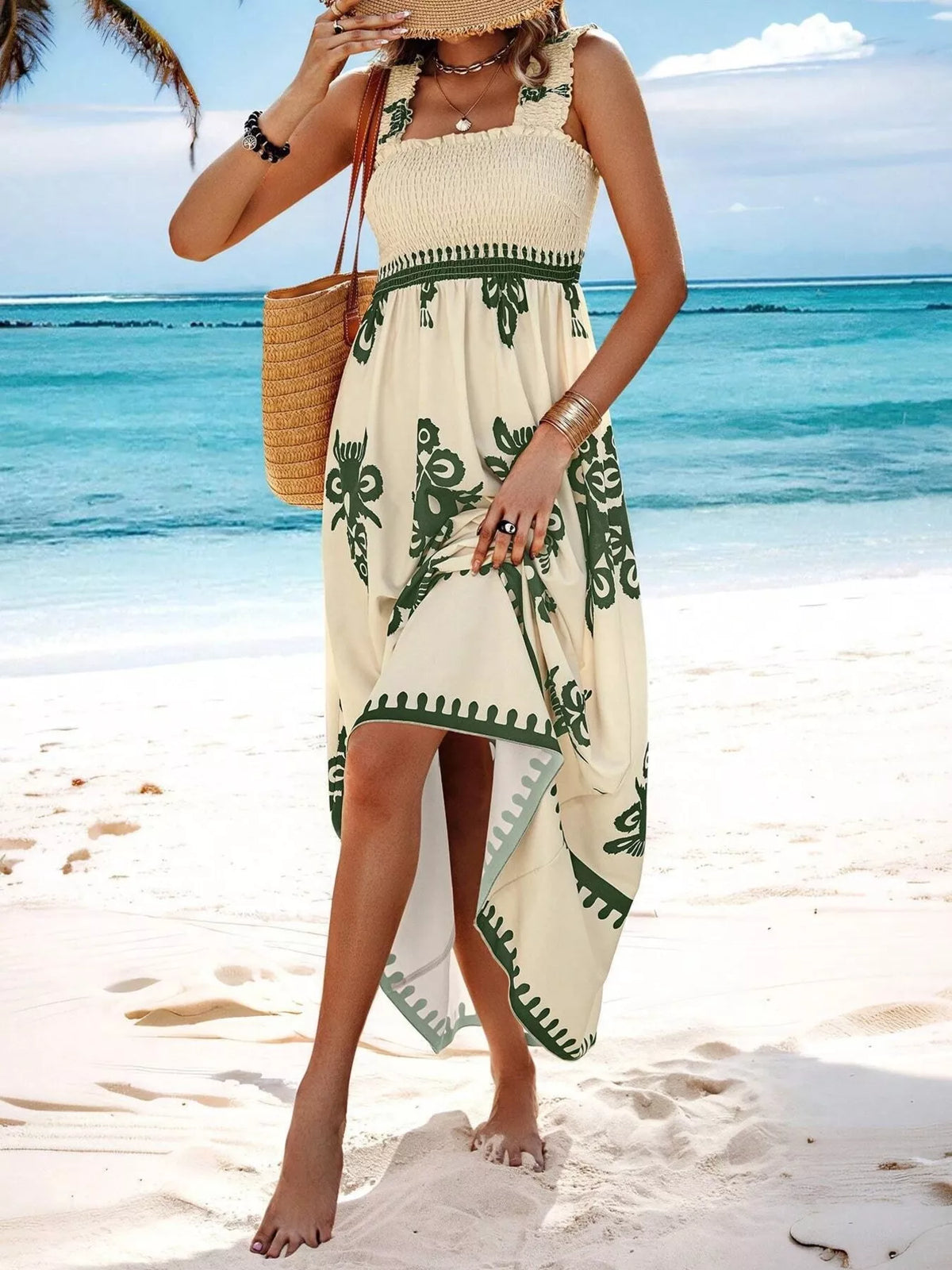 Smocked Square Neck Maxi Dress