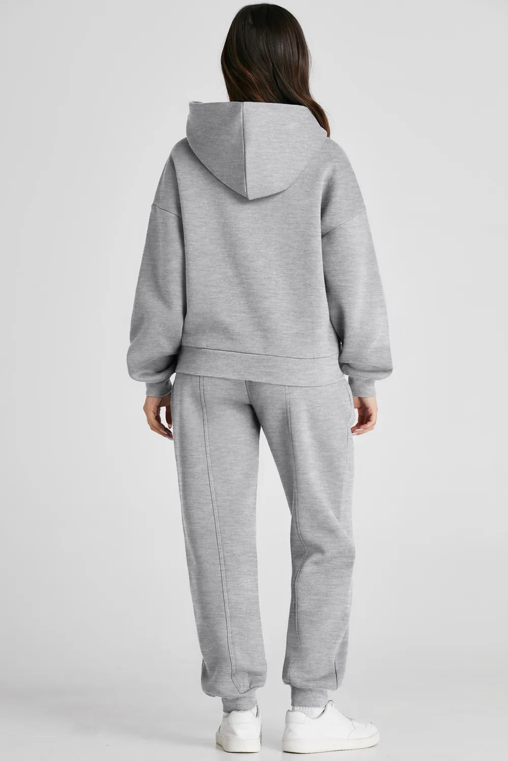 Dropped-Shoulder Hoodie and Pants Active Set in Gray