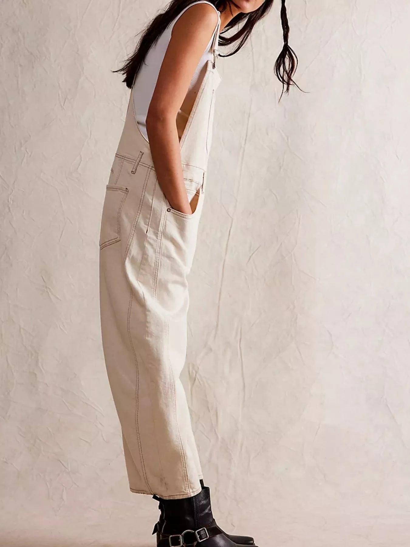 Wide Strap Wide Leg Denim Overalls by Dreamy Drapes