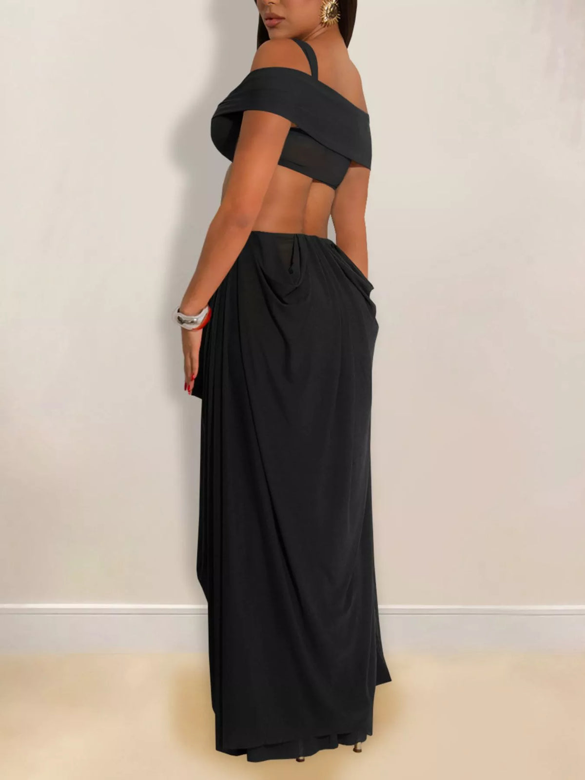 Cutout Off-Shoulder Ruched Maxi Dress