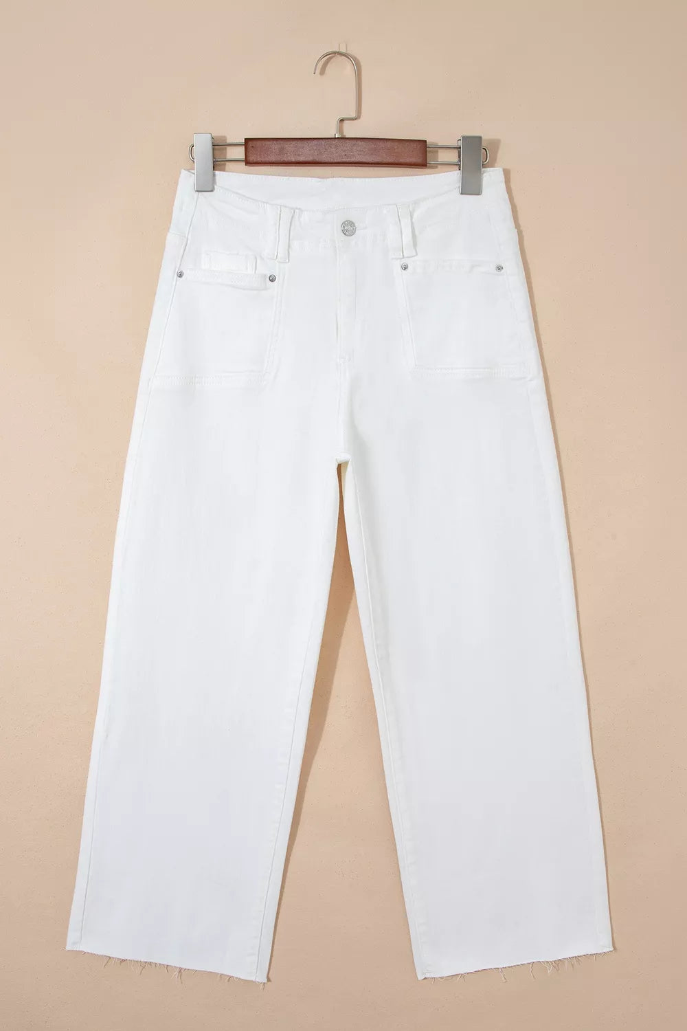 Raw Hem Ankle-Length Loose Jeans in White