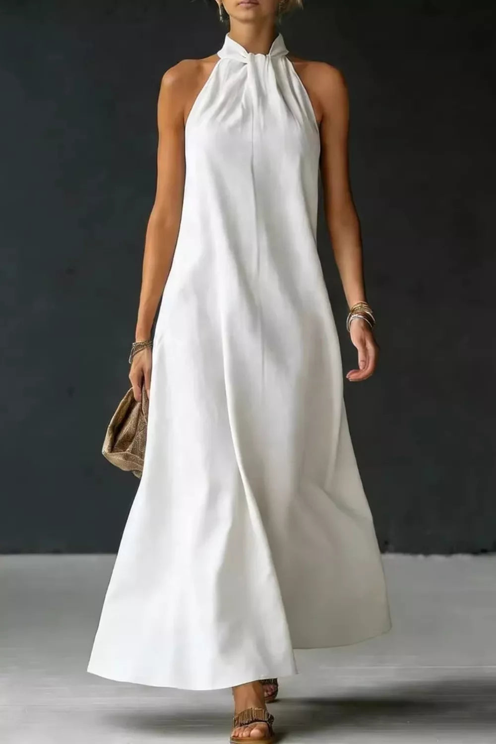 Halter Neck Sleeveless Maxi Dress with Slit