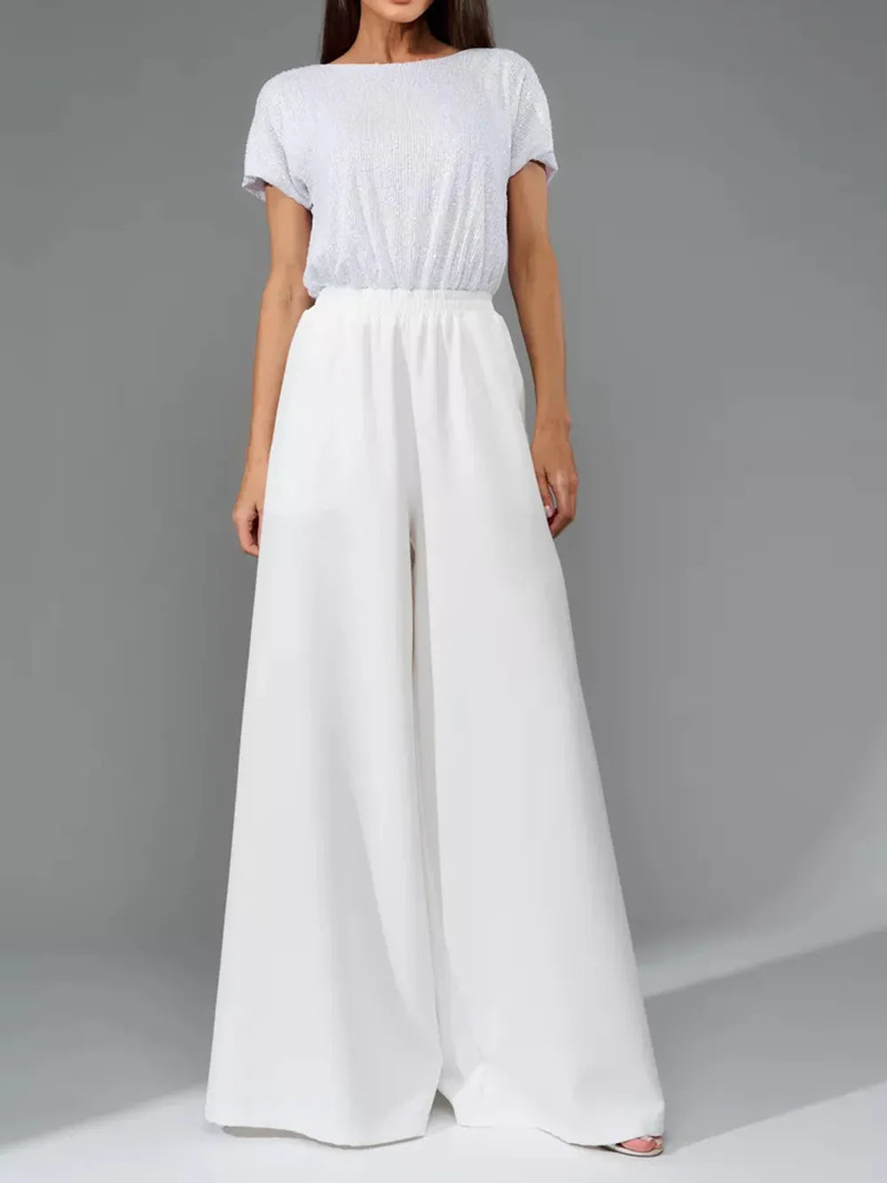 Sequin Round Neck Short Sleeve Jumpsuit, Plus Size