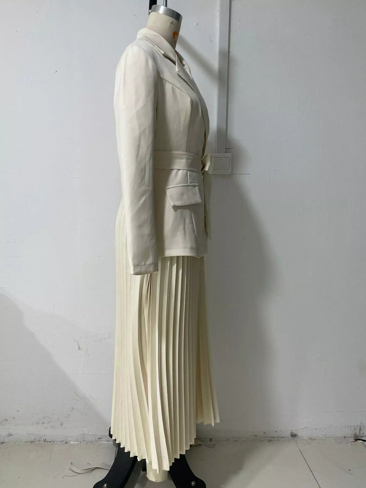 Blazer-Style Pleated Midi Dress