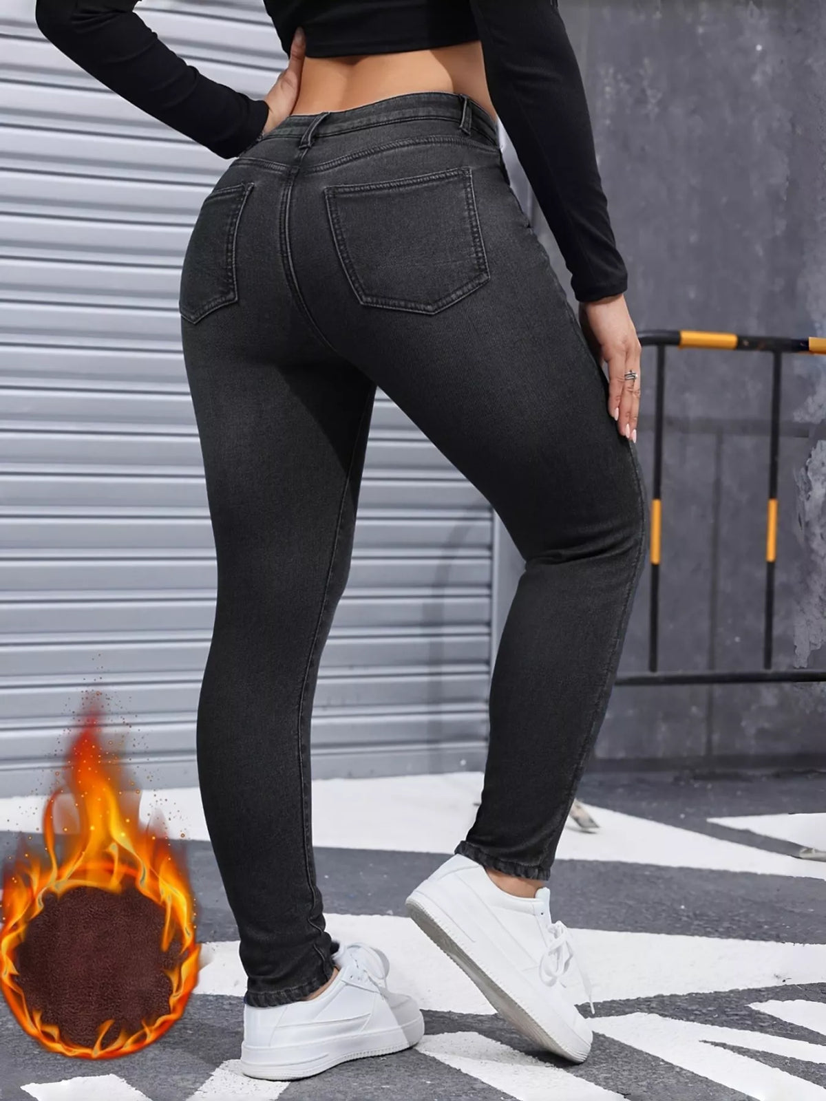 High-Waisted Fleece-Lined Skinny Jeans