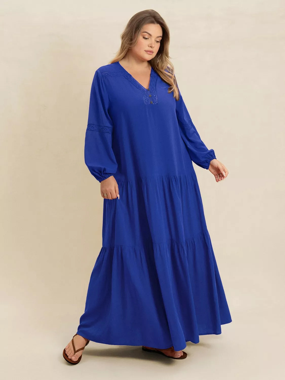 Bohemian Tiered Maxi Dress with Balloon Sleeves