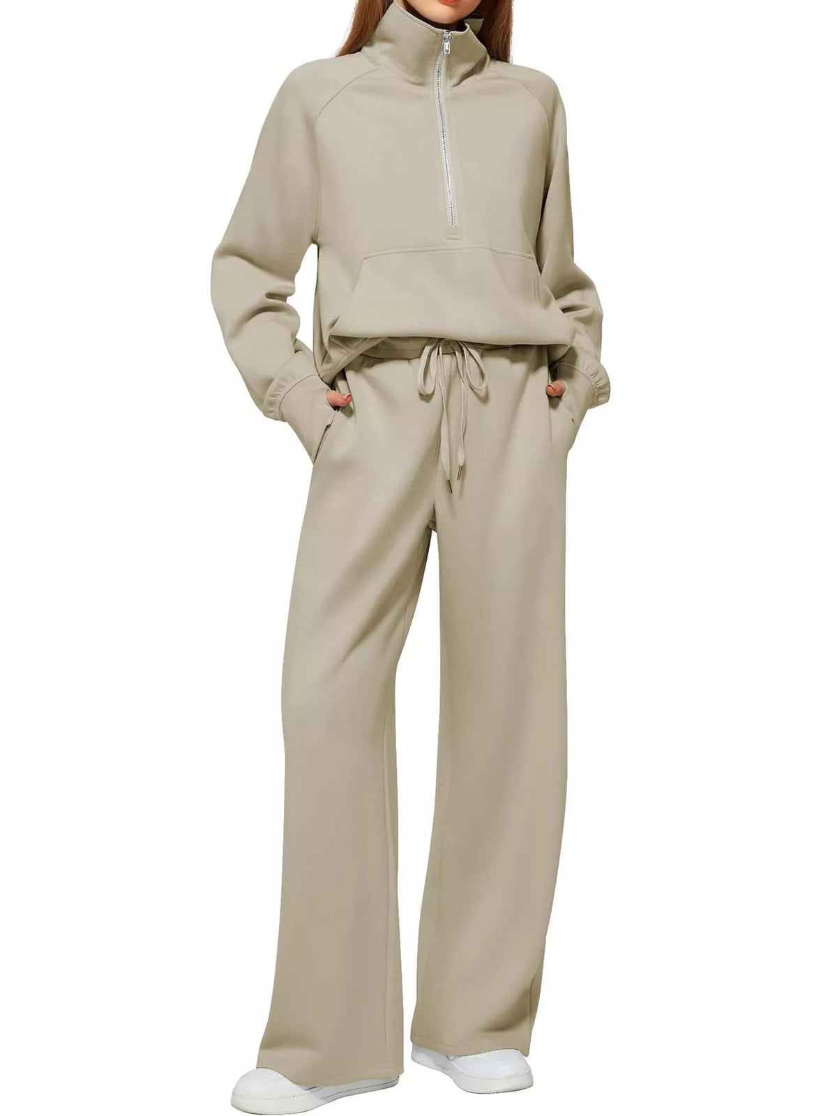 Half-Zip Sweatshirt and Wide-Leg Pants Set