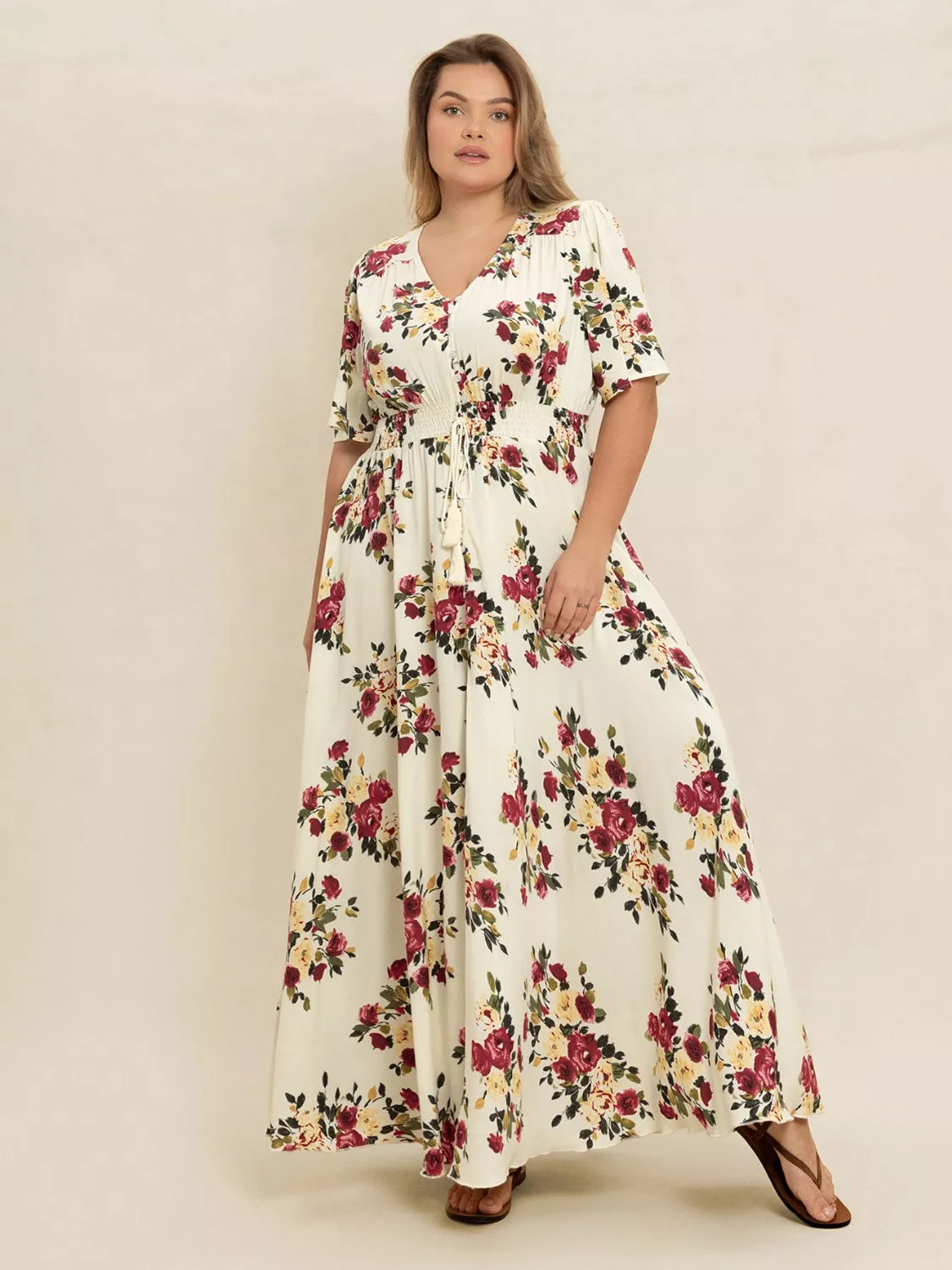 Floral Flutter Sleeve Button Front Maxi Dress in Pastel Yellow