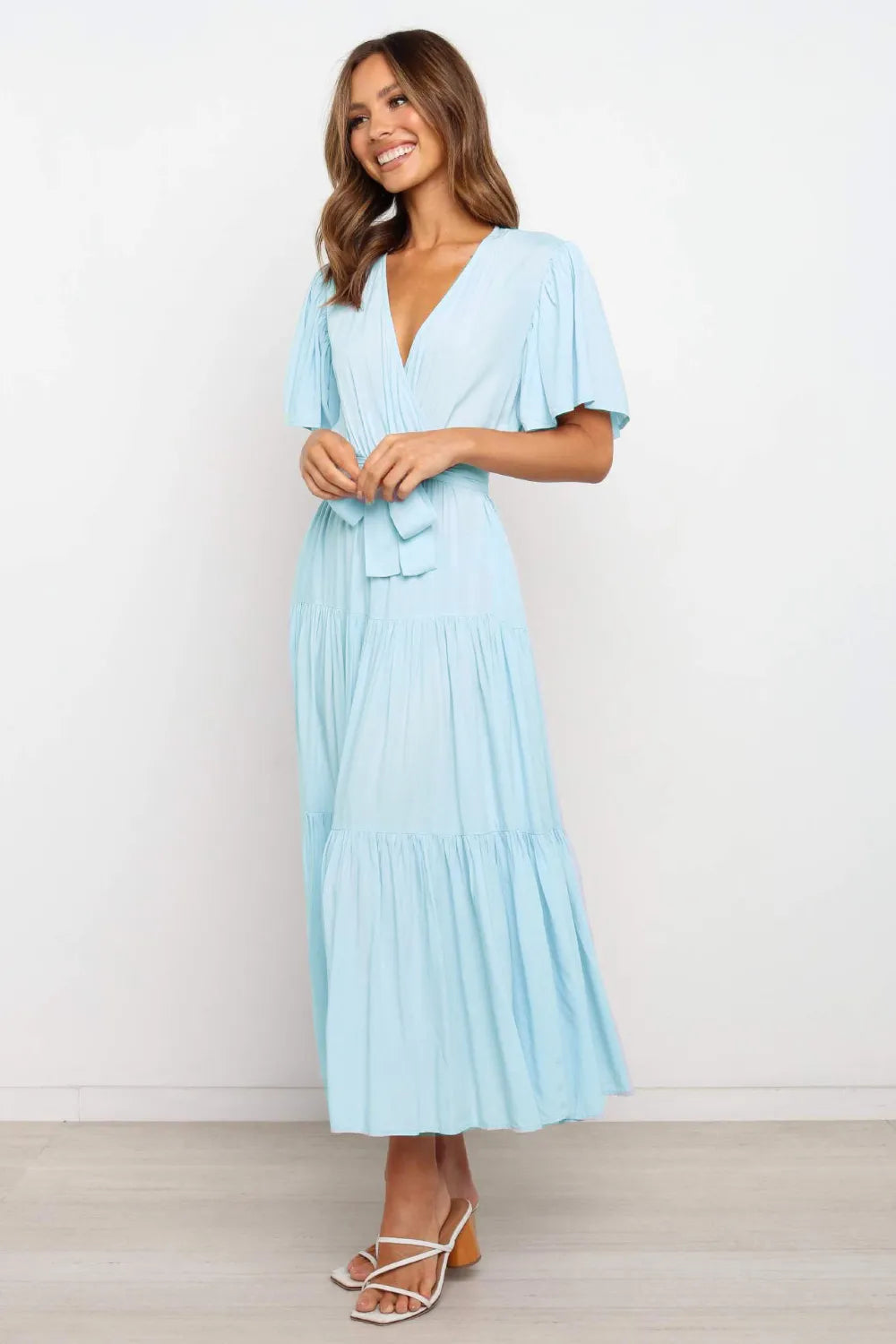 Tied-Back Tiered Midi Dress