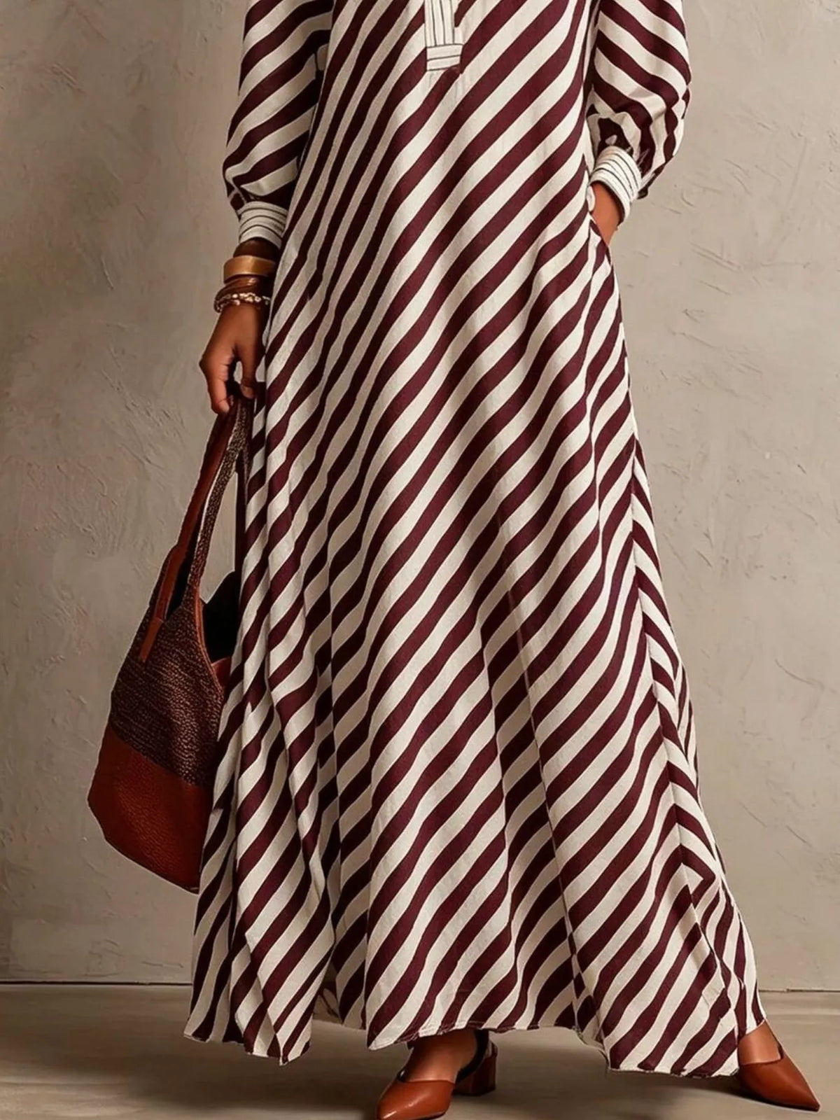 Striped Long-Sleeve Maxi Dress