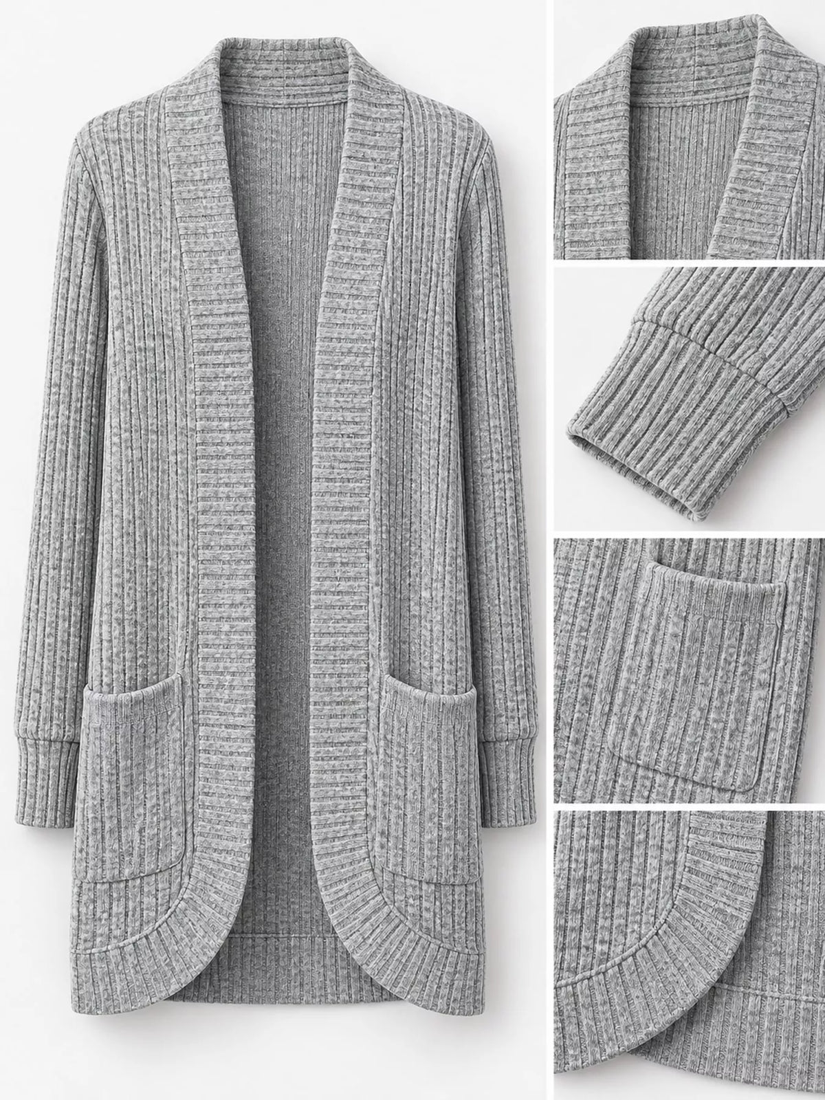 Ribbed Open-Front Longline Cardigan