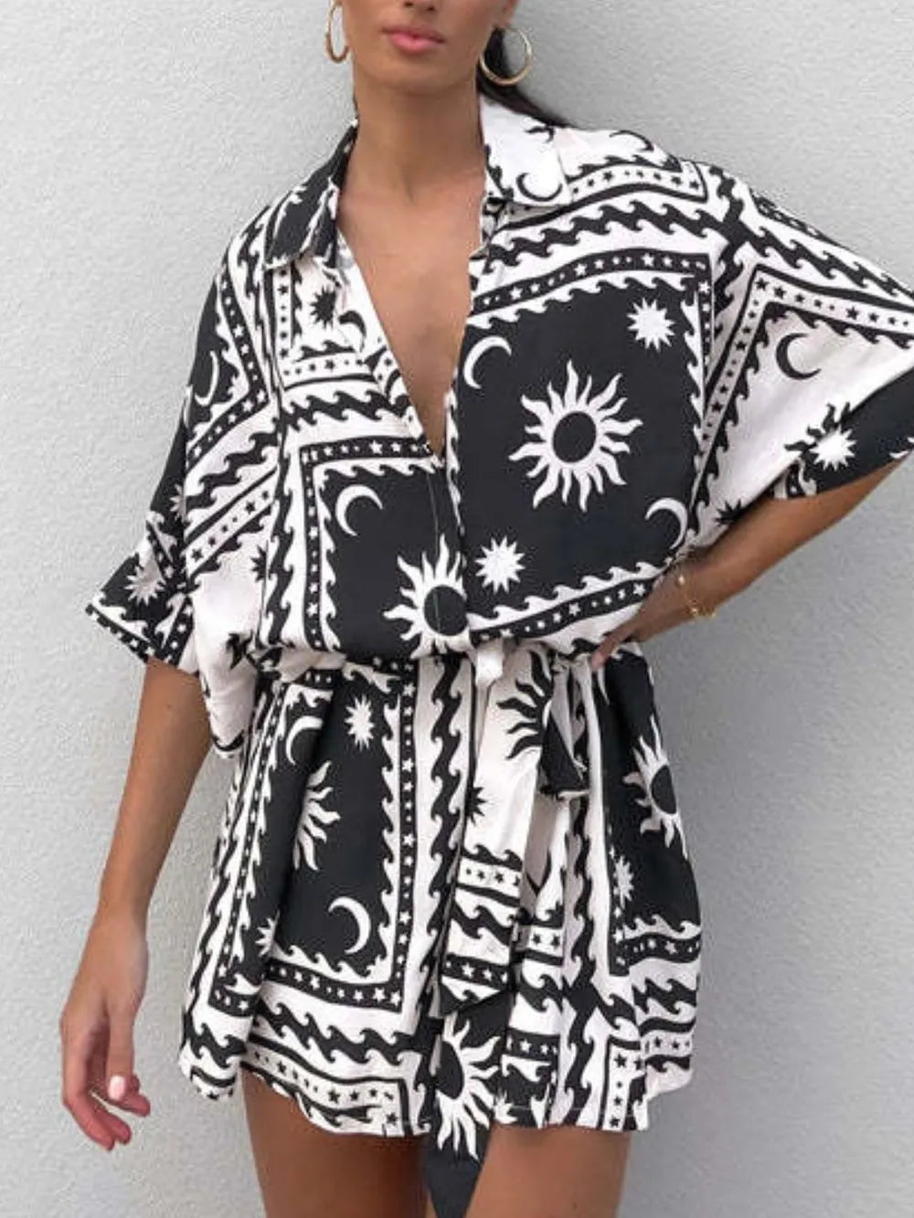 Tie-Waist Half Sleeve Romper