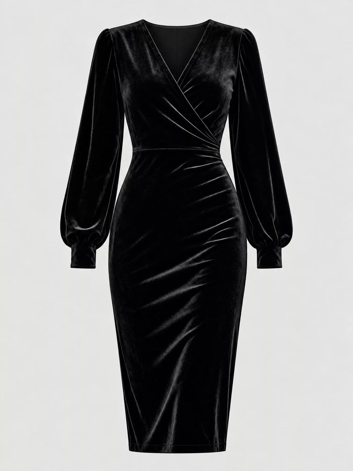 Ruched Velvet Wrap Dress