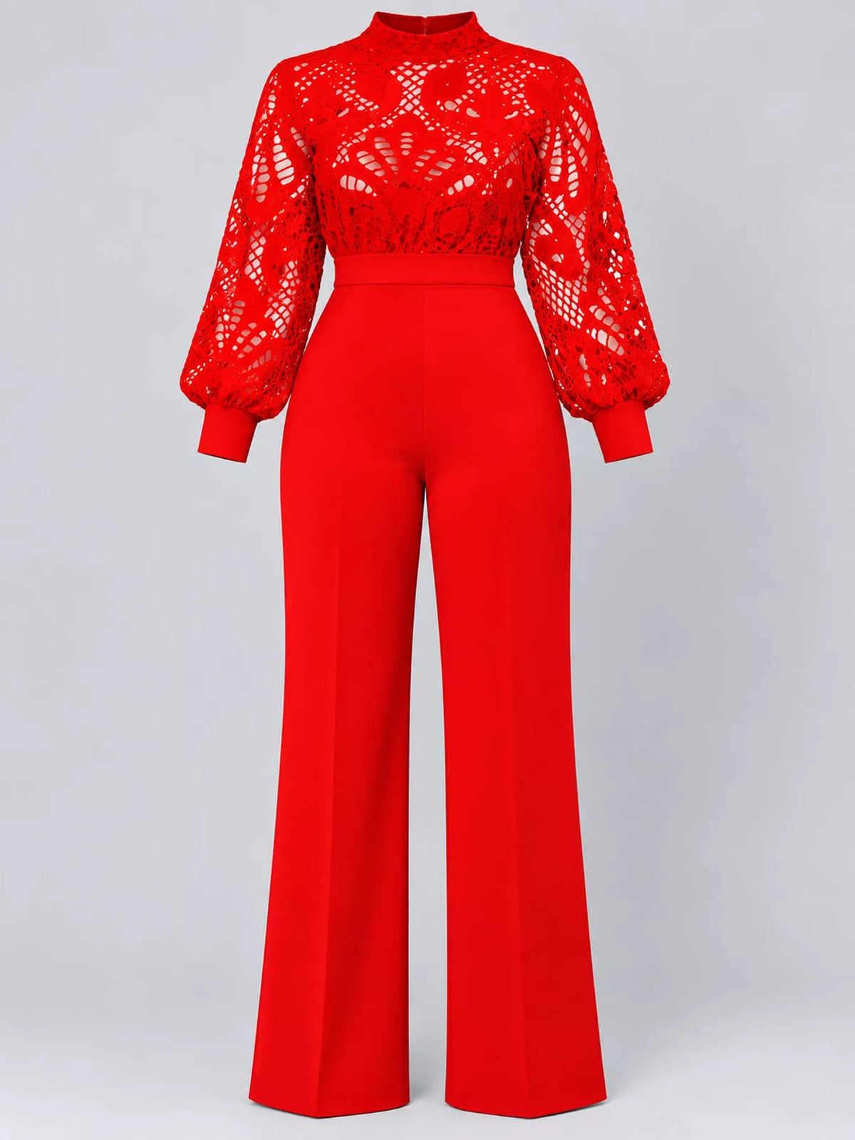 Lace Lantern Sleeve Flare Jumpsuit
