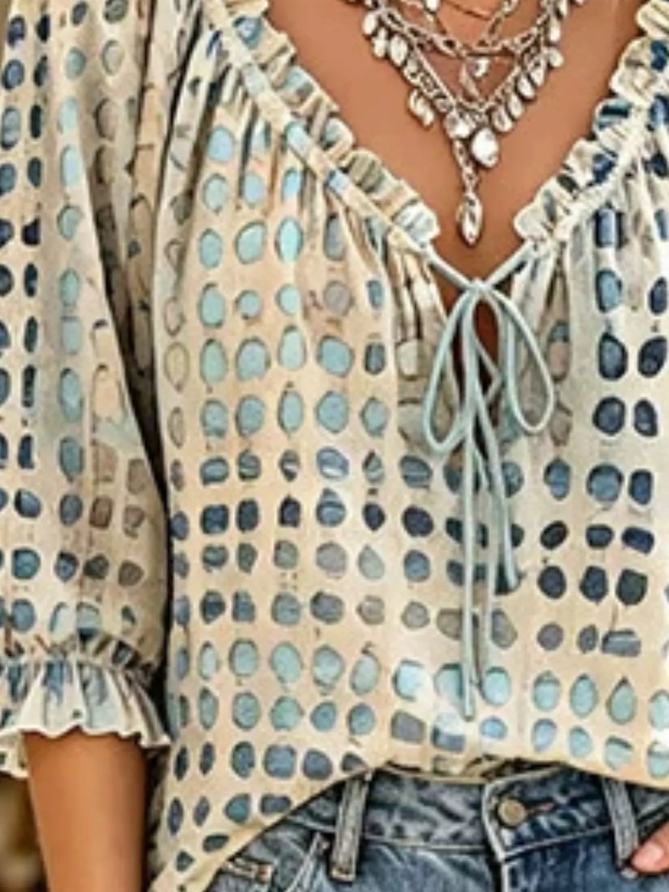 Tie Neck Ruffle Blouse