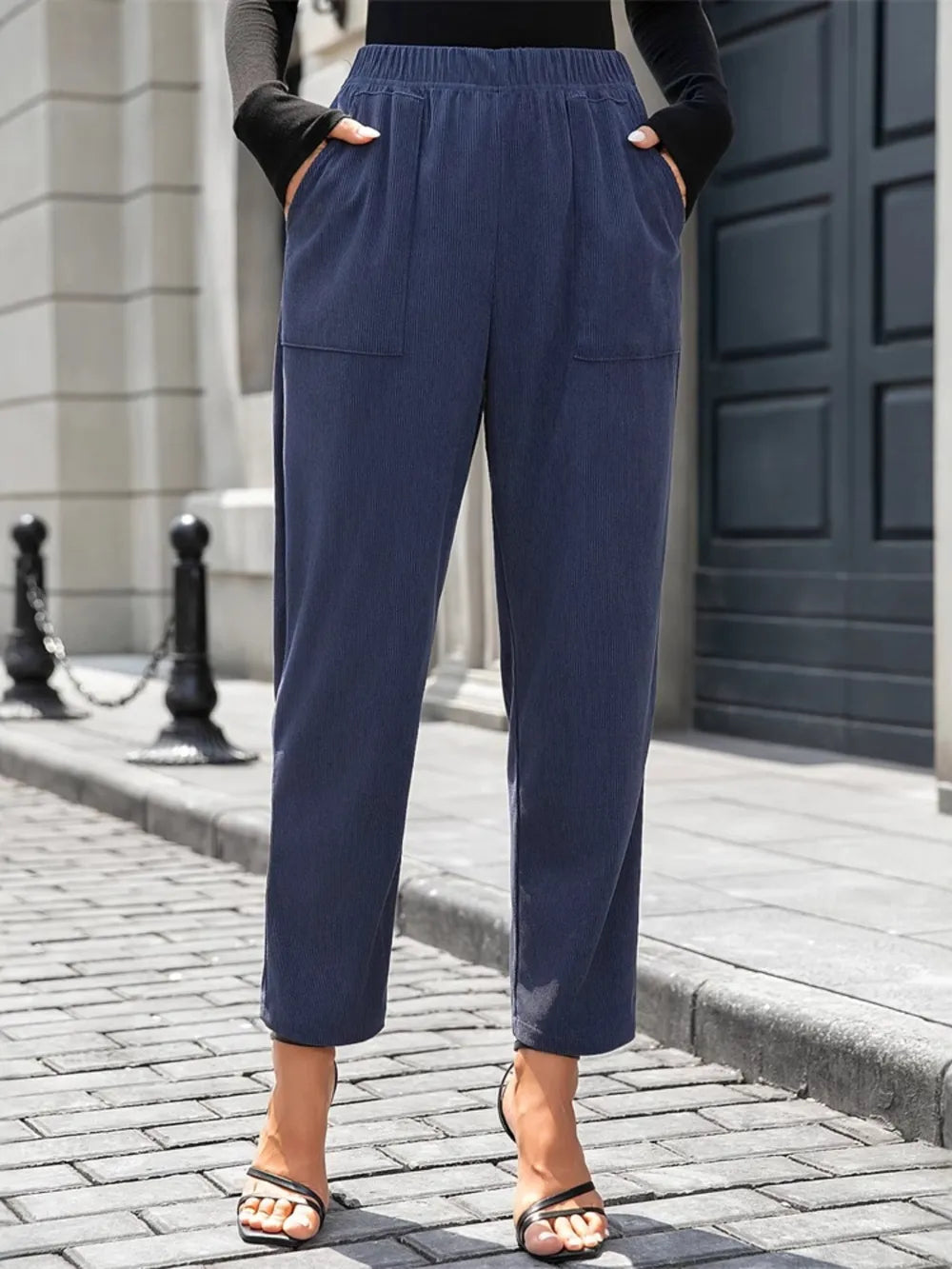 Elastic Waist Pants in Navy