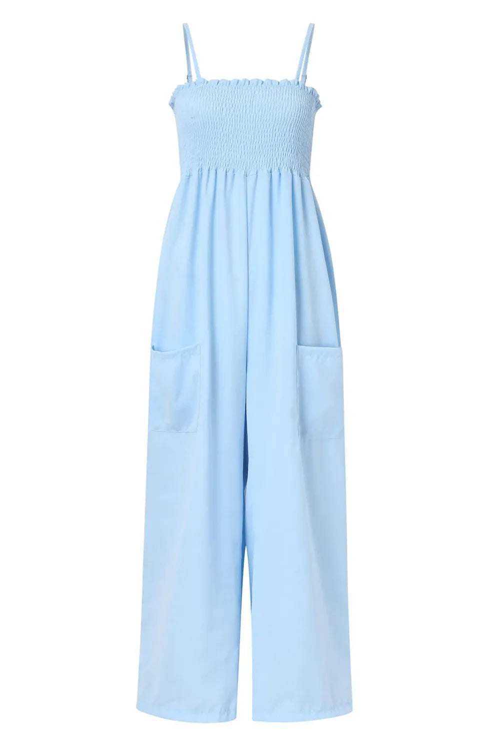 Smocked Spaghetti-Strap Wide-Leg Jumpsuit