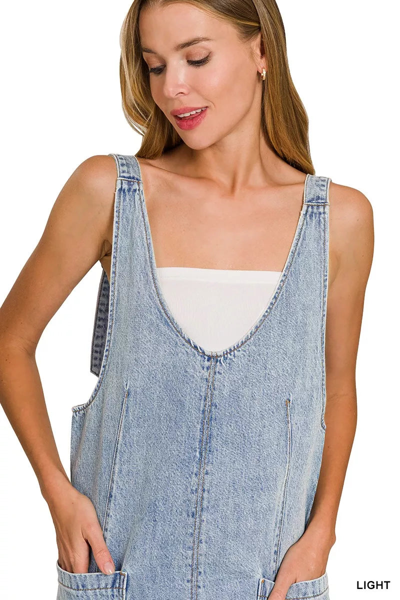 Zenana Denim Overall Dress in Light