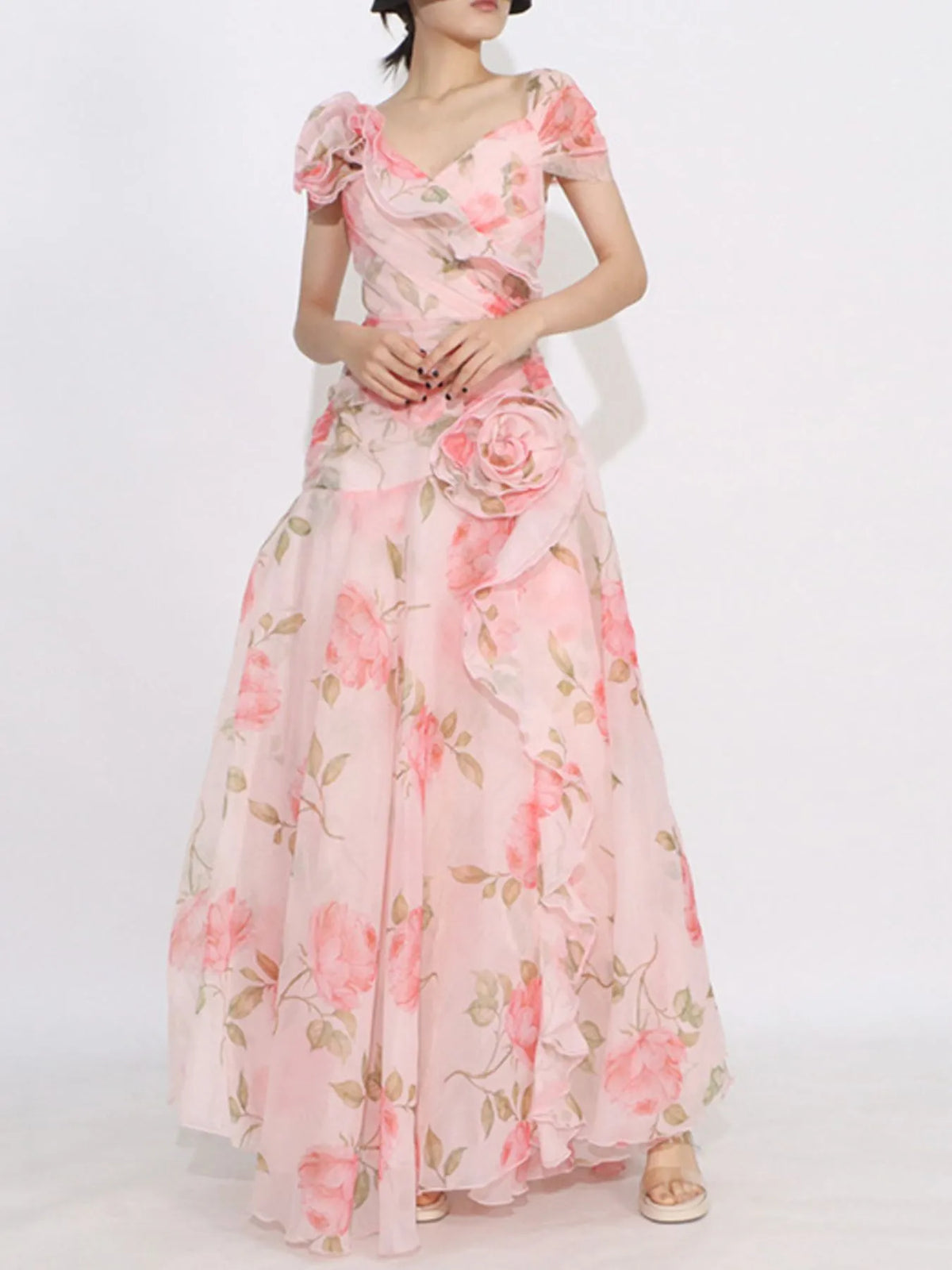 Floral Ruffled Maxi Dress in Print