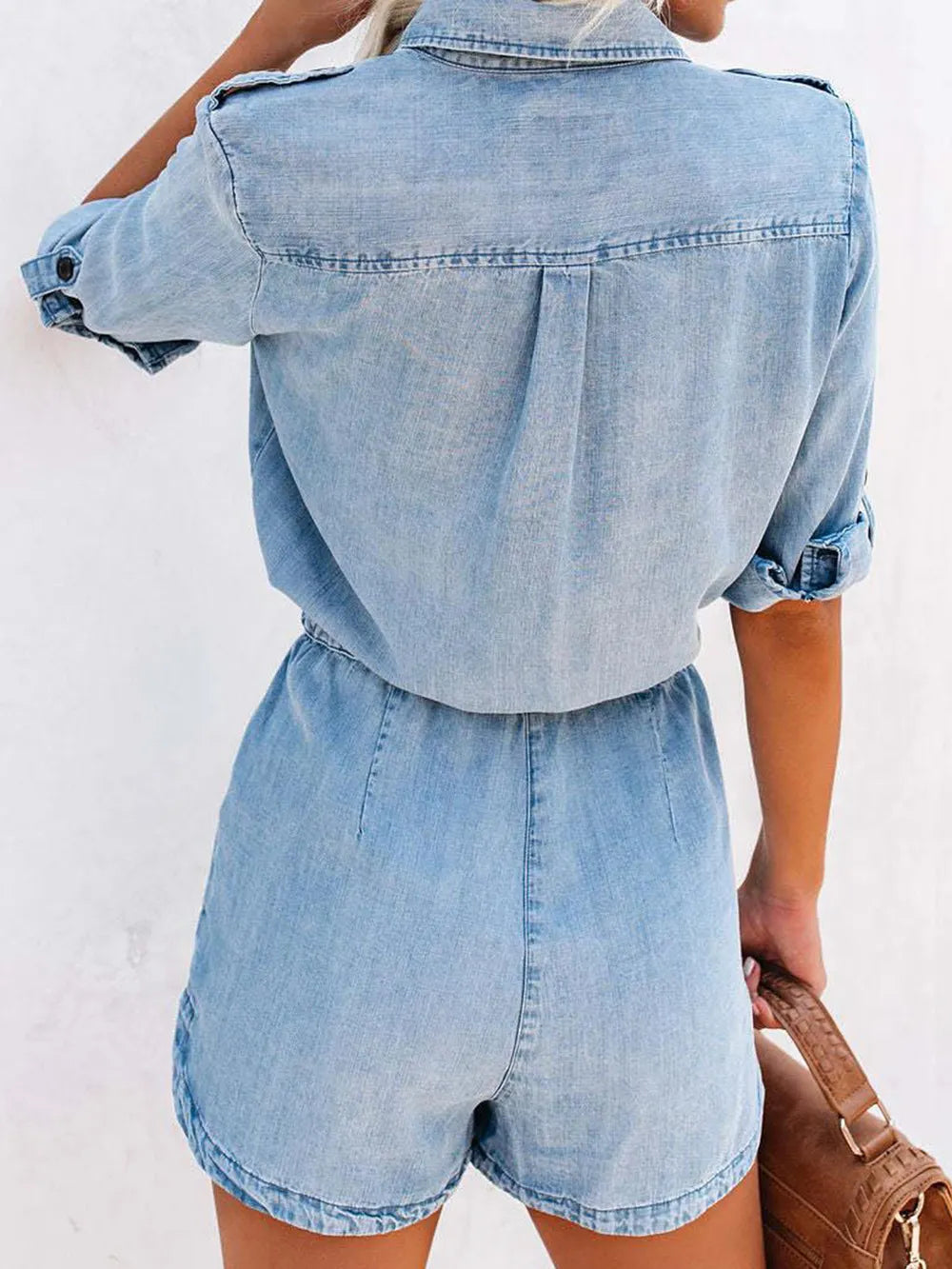 Light Denim Half-Button Romper