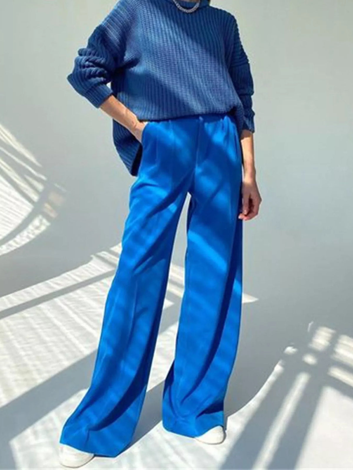 Pleated Wide Leg Pants in Blue