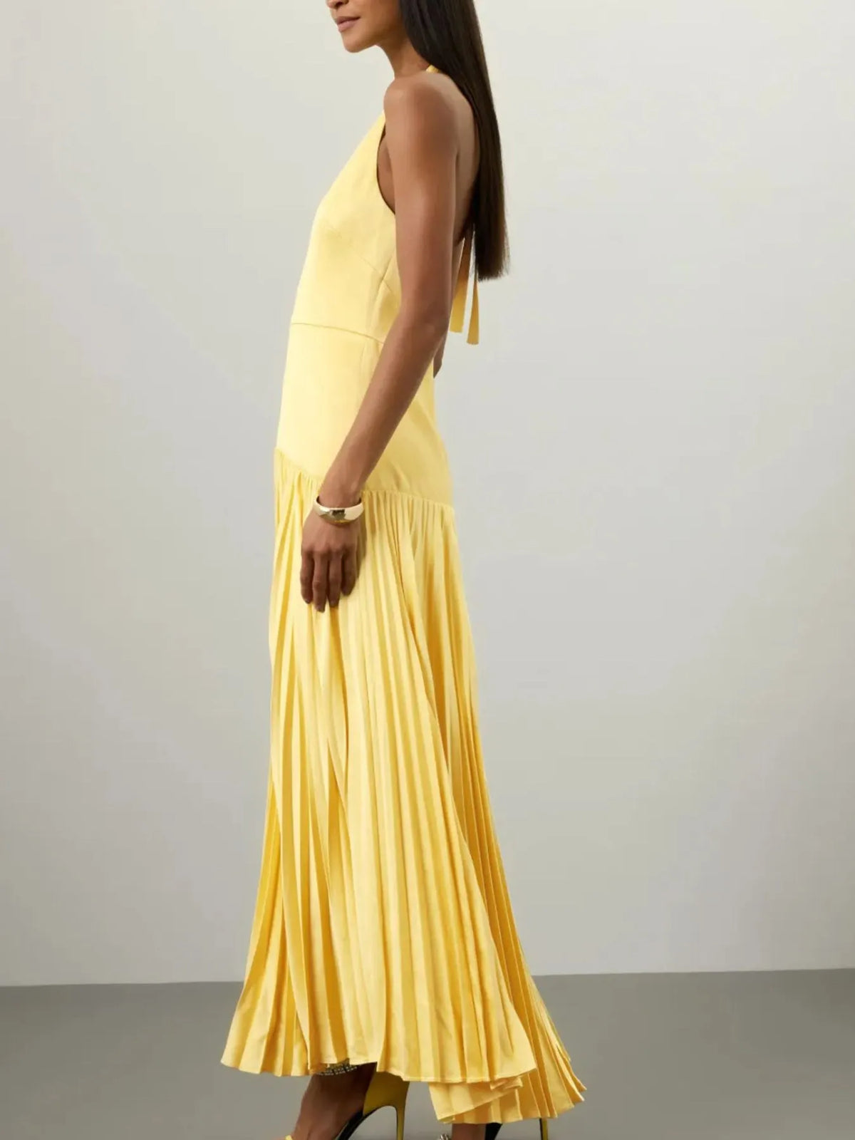 Pleated Halter Neck Maxi Dress
