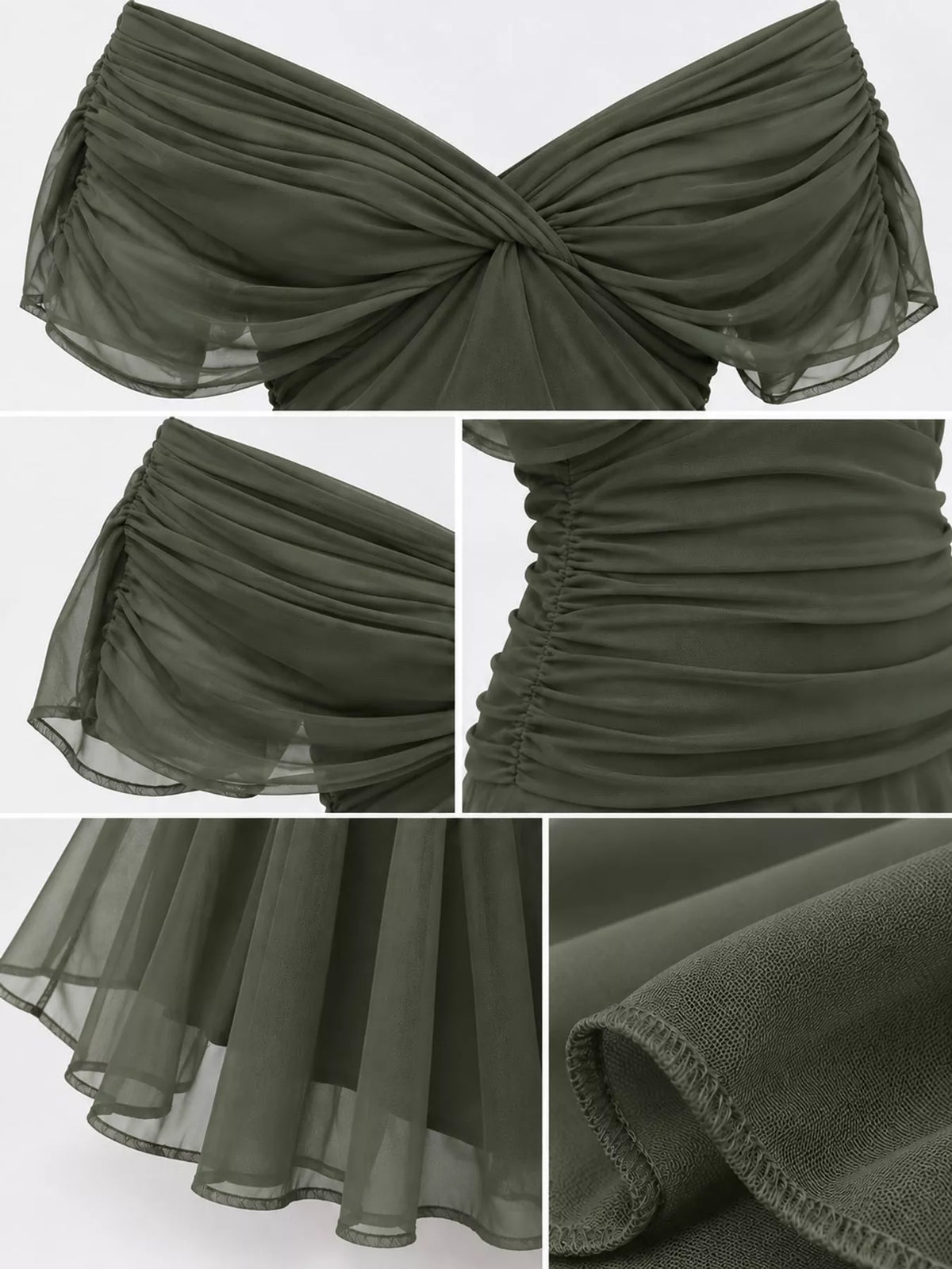 Off-Shoulder Ruched Tulle Evening Maxi Dress