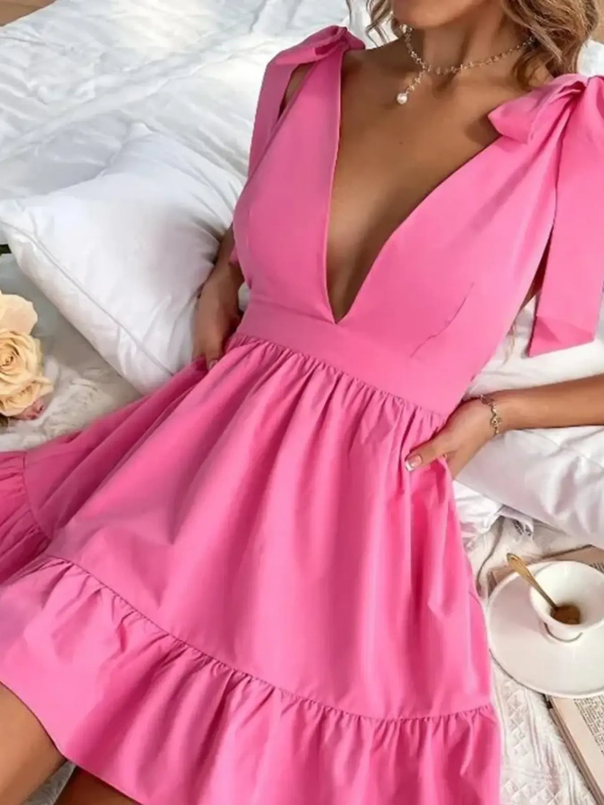 Tie Shoulder Tiered Mini Dress by ArtisticExpression