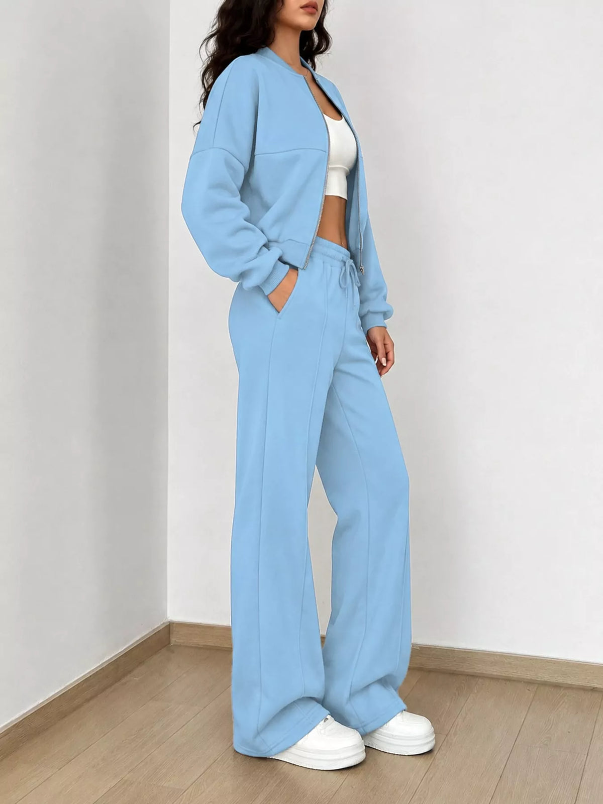 Zip-Up Jacket and Wide-Leg Sweatpants Set