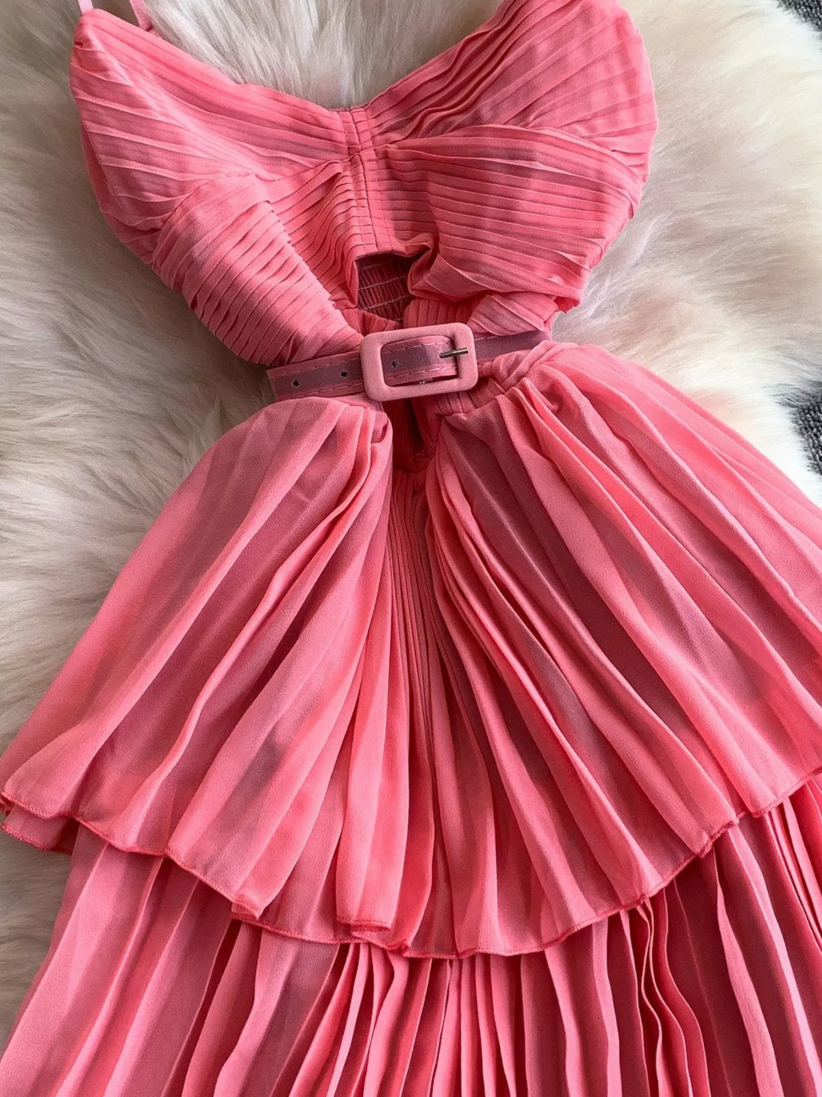 Pleated Layered Midi Dress