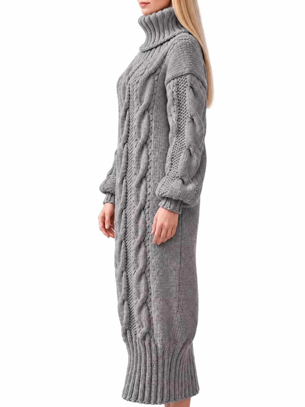 Oversized Chunky Cable Knit Turtleneck Sweater Dress