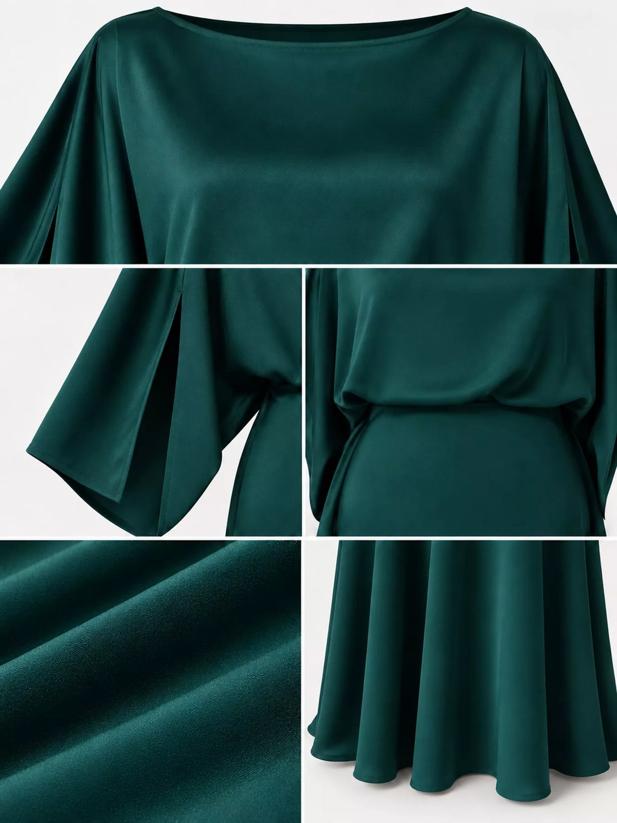Satin Cape-Sleeve Maxi Dress