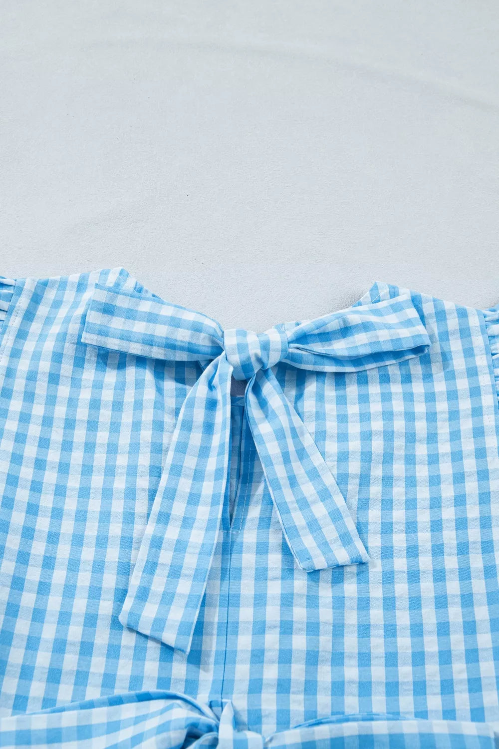 Knot Back Ruffled Gingham Maxi Dress in Light Blue