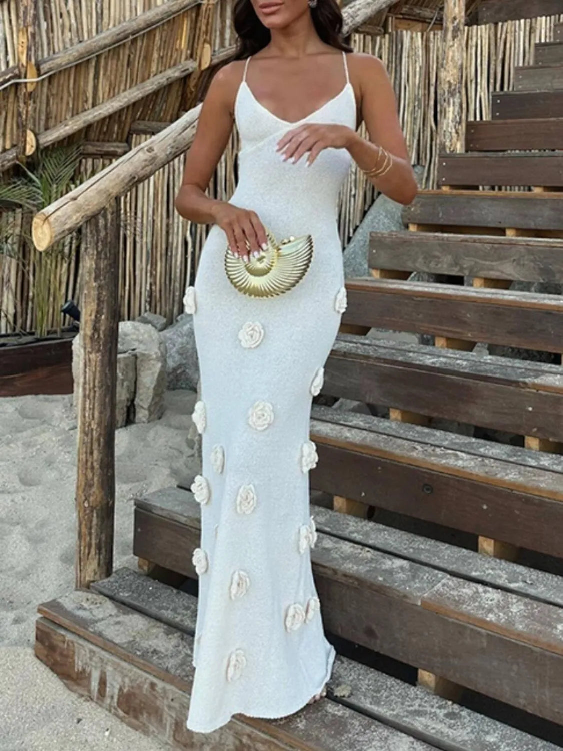 Backless Flower Maxi Cami Dress